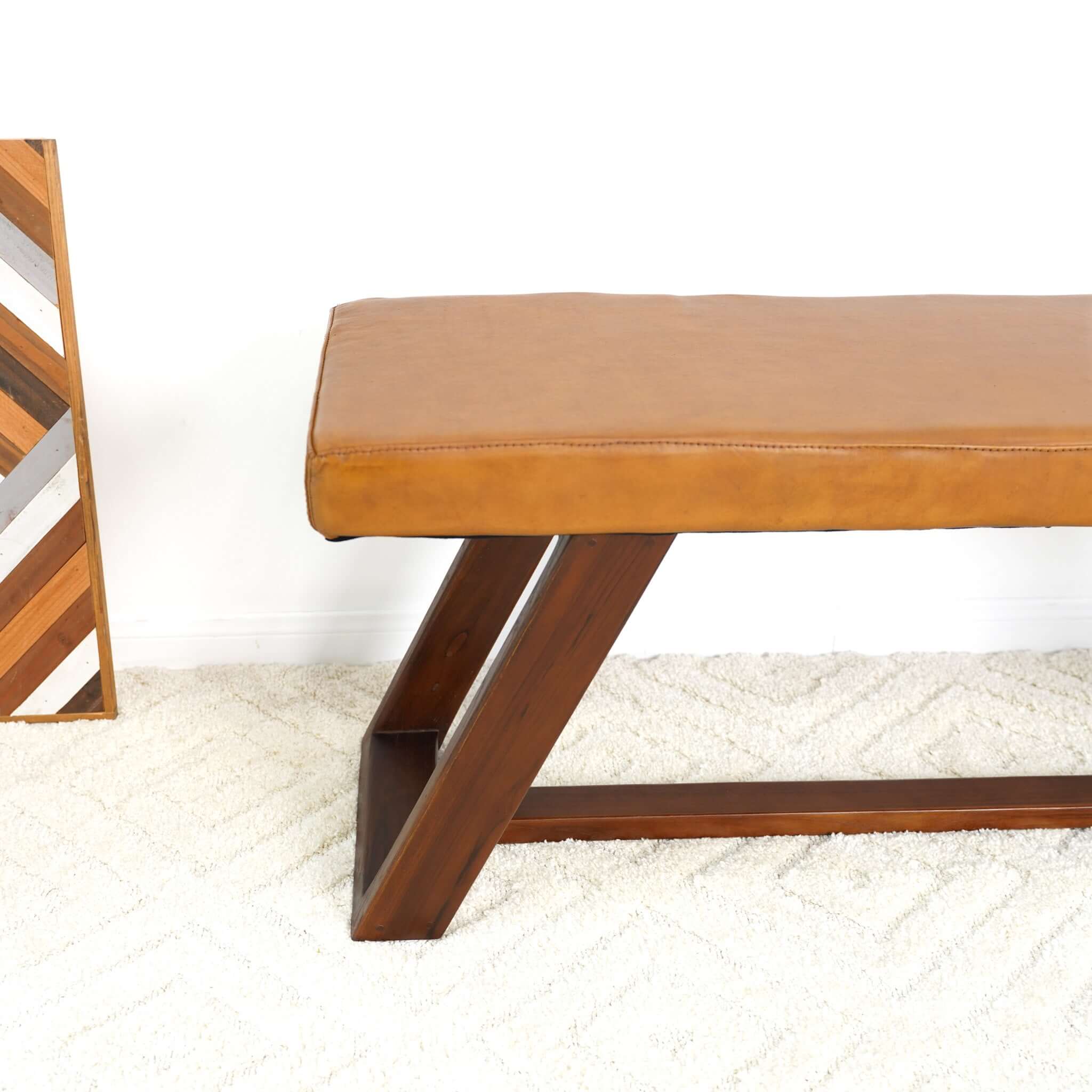 Marley Genuine Leather Bench In Tan - Image 4