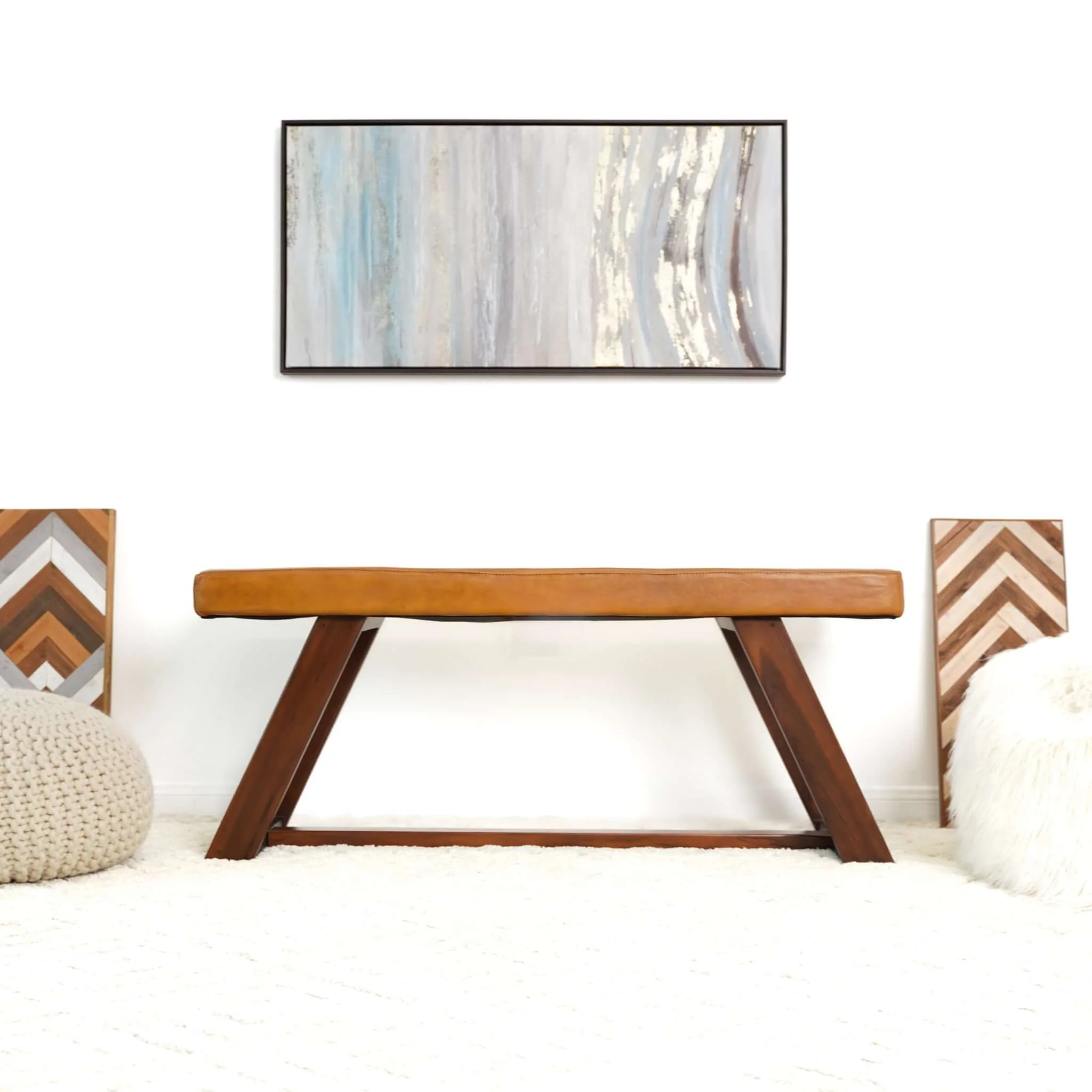 Marley Genuine Leather Bench In Tan - Image 5