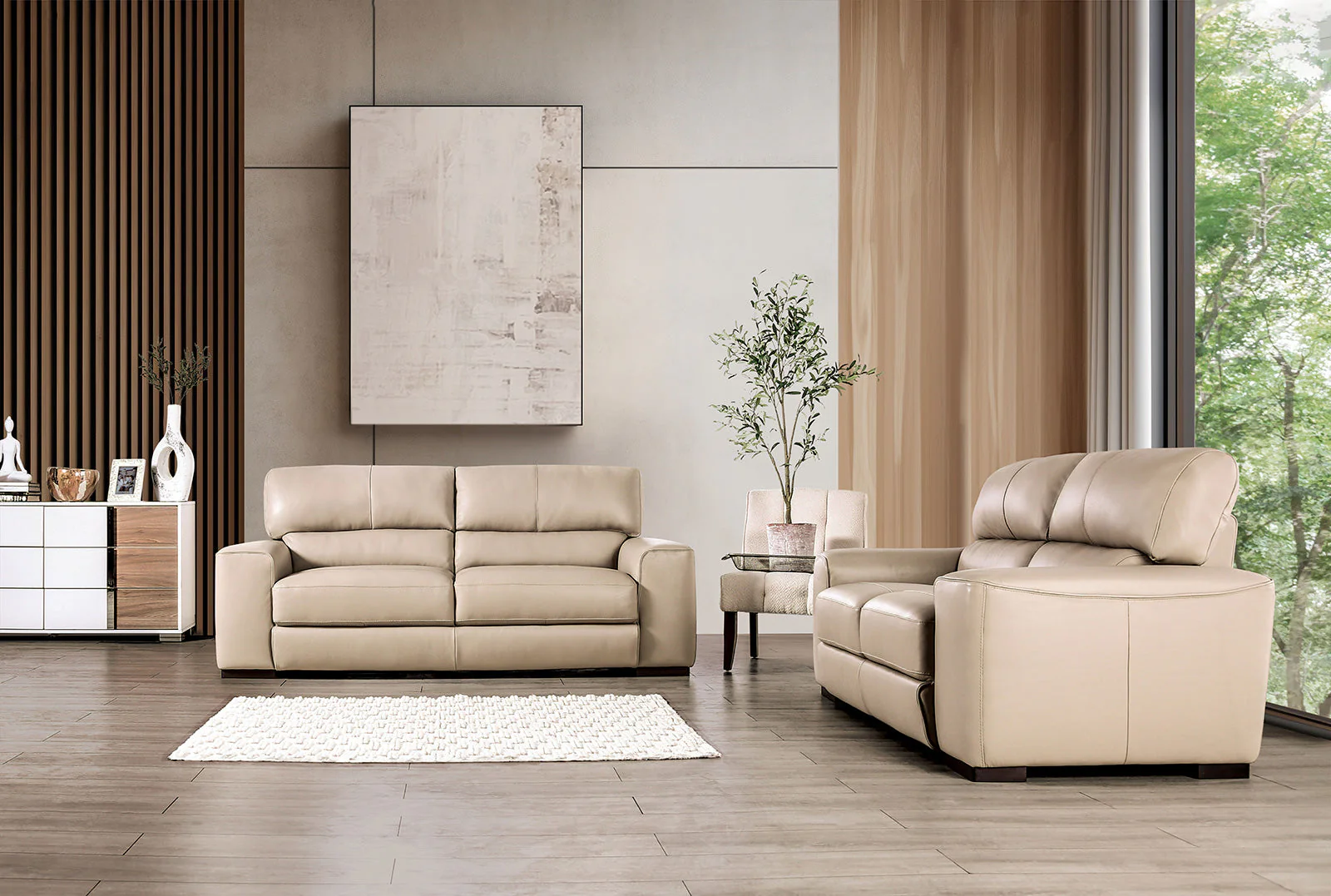 Marsicano Taupe Real Italian Leather Loveseat - Image 6