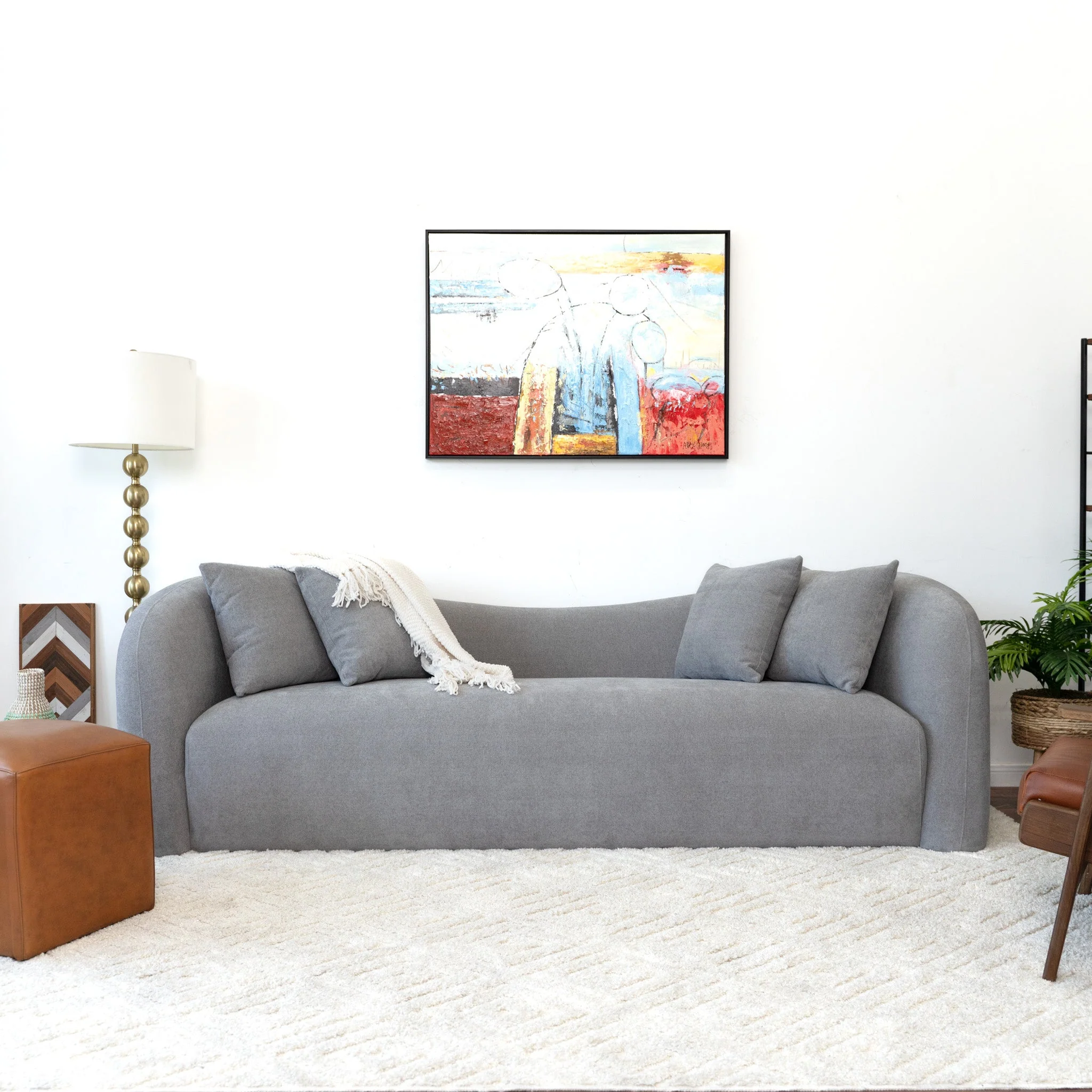 Mason Mid Century Modern Luxury Tight Back Curvy Grey Boucle Couch - Image 2
