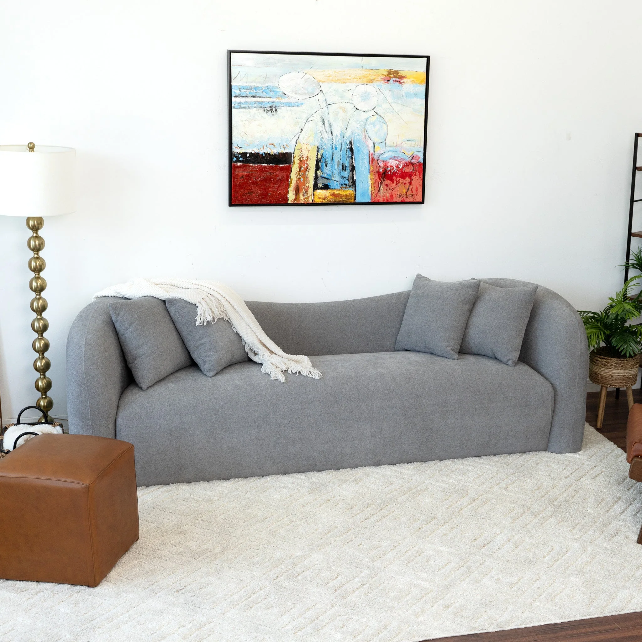 Mason Mid Century Modern Luxury Tight Back Curvy Grey Boucle Couch - Image 3