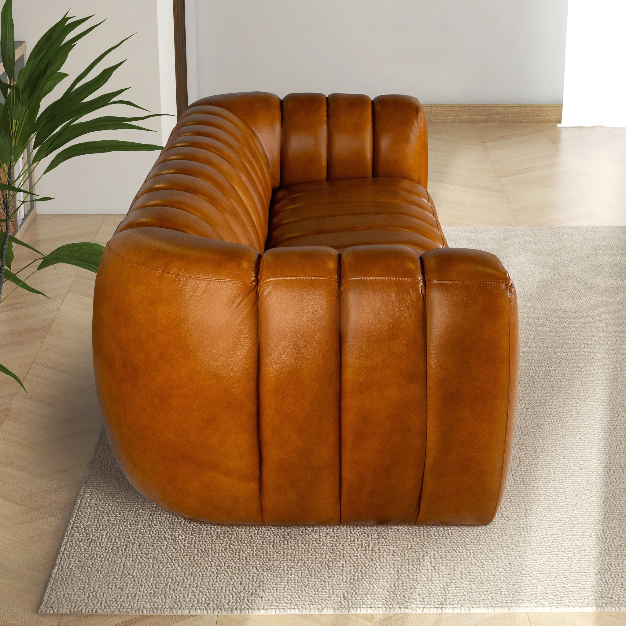 Maverik Genuine Cognac Leather Couch - Image 5