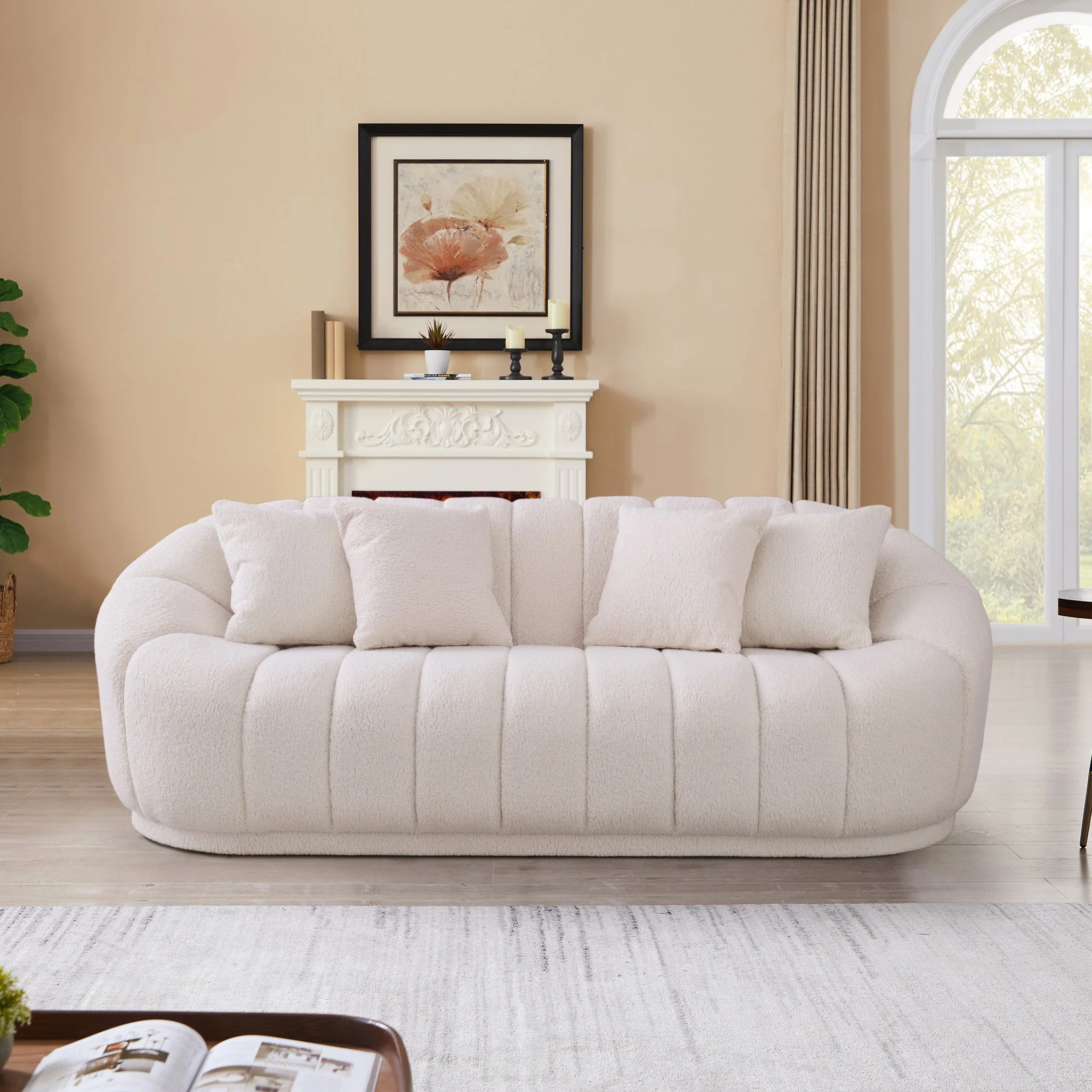 Maximilian Modern Japandi Style Tight Back Boucle Couches - Image 3
