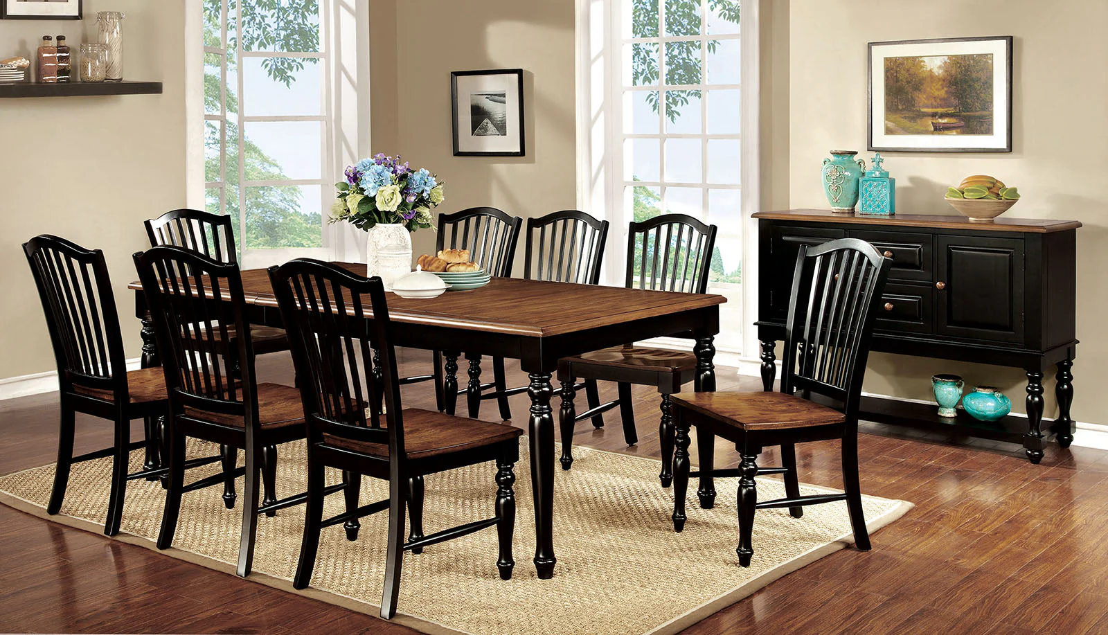 Mayville Black/Antique Oak 9 Pc. Dining Room Set - Image 2