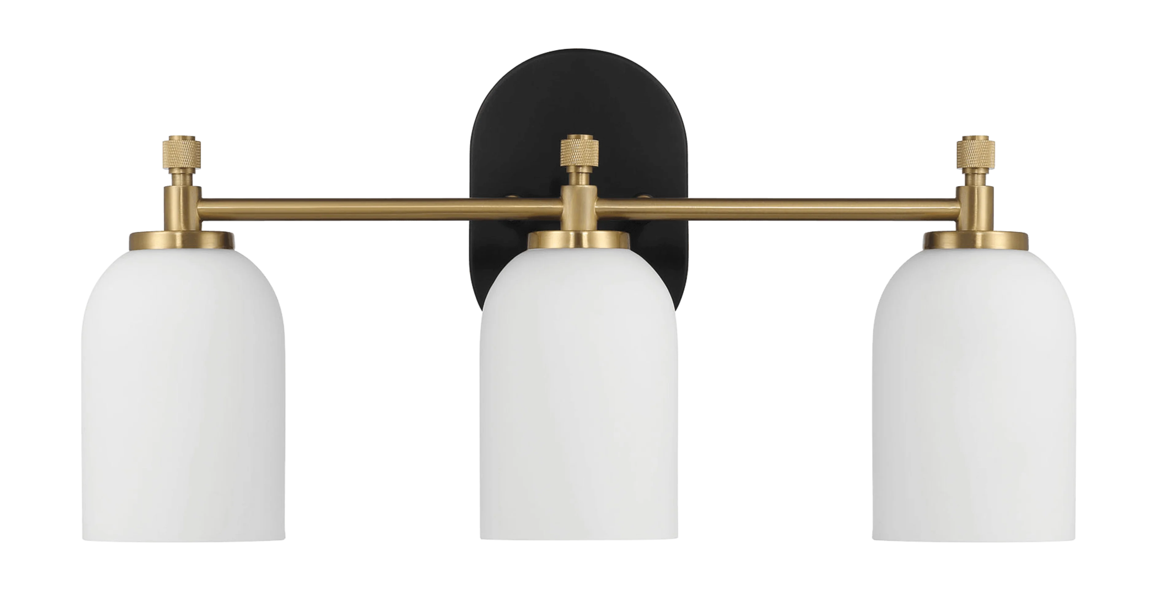 Meadows Three Lights Vanity Brushed Gold Bathroom Wall Light for Bathroom Over Mirror 20.5"W × 10.125"H × 5.5"E with White Frosted Glass