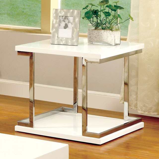 Meda White/Chrome End Table - Image 2