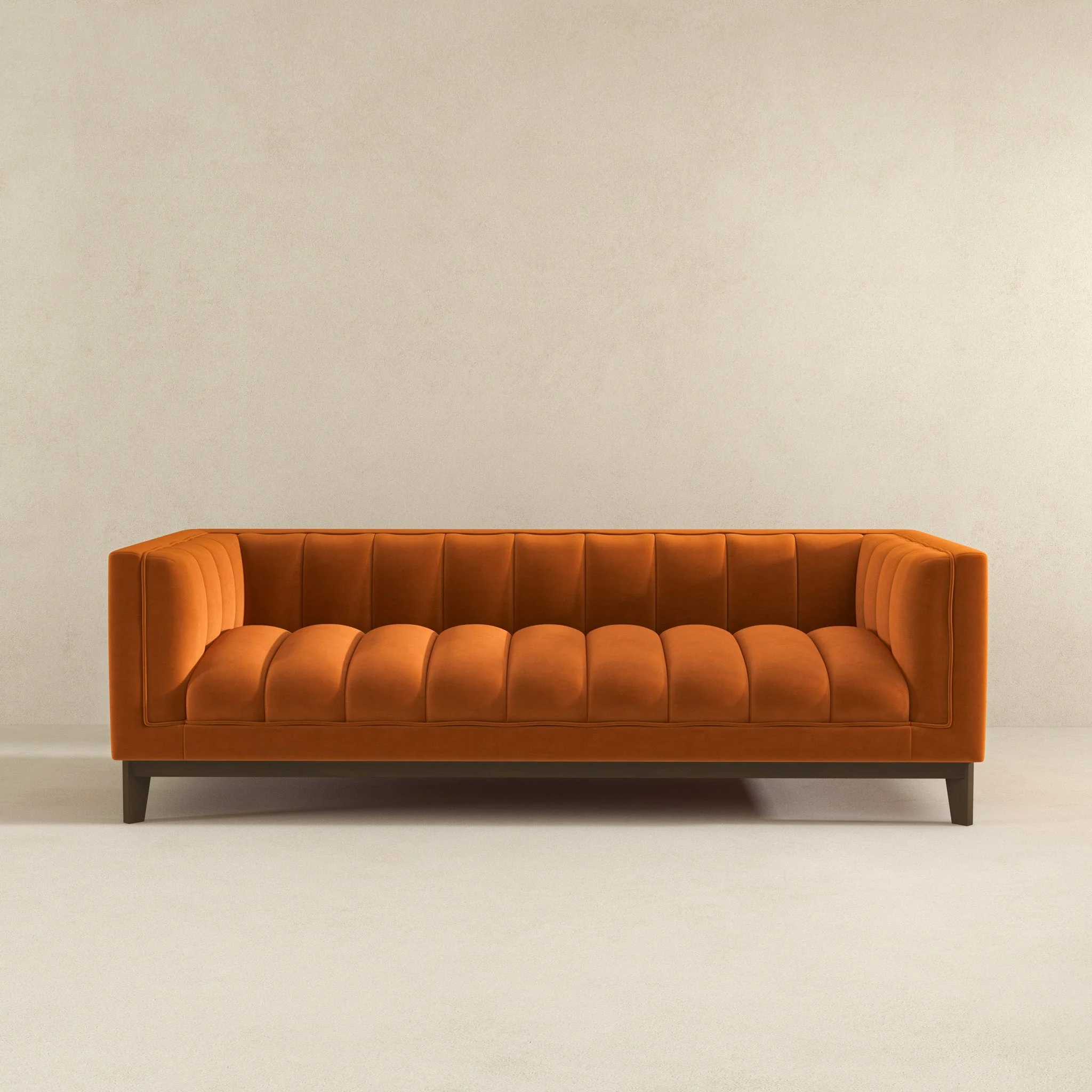 Melissa Mid-Century Orange Velvet Modern Sofa - Image 3
