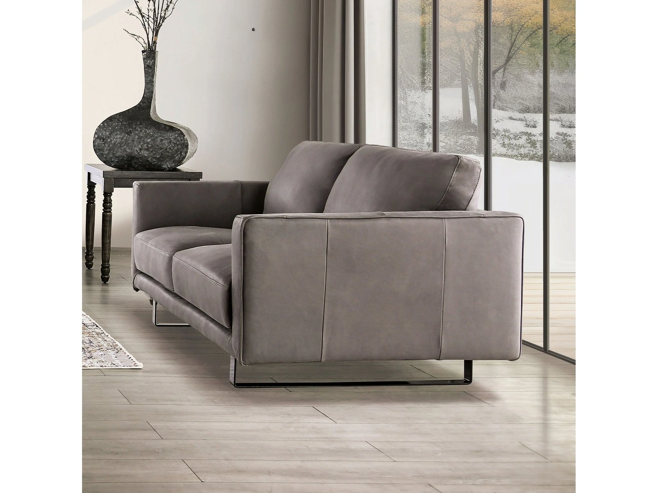 Mezzanotte Gray Real Italian Leather Loveseat