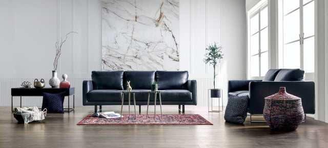 Mezzanotte Midnight Blue Real Italian Leather Loveseat - Image 2
