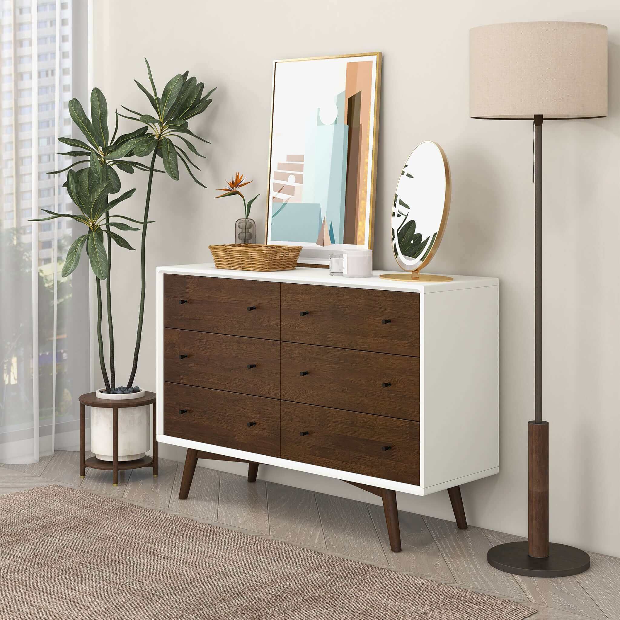 Mid Century Modern White Dresser 6 Drawer - Image 2