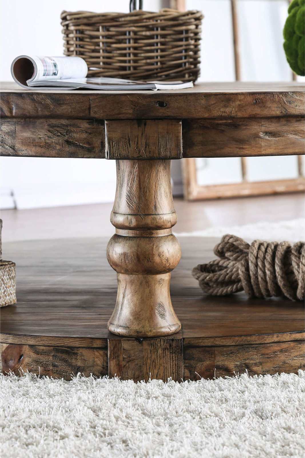 Mika Antique Oak Coffee Table w/ Cushion Top - Image 3