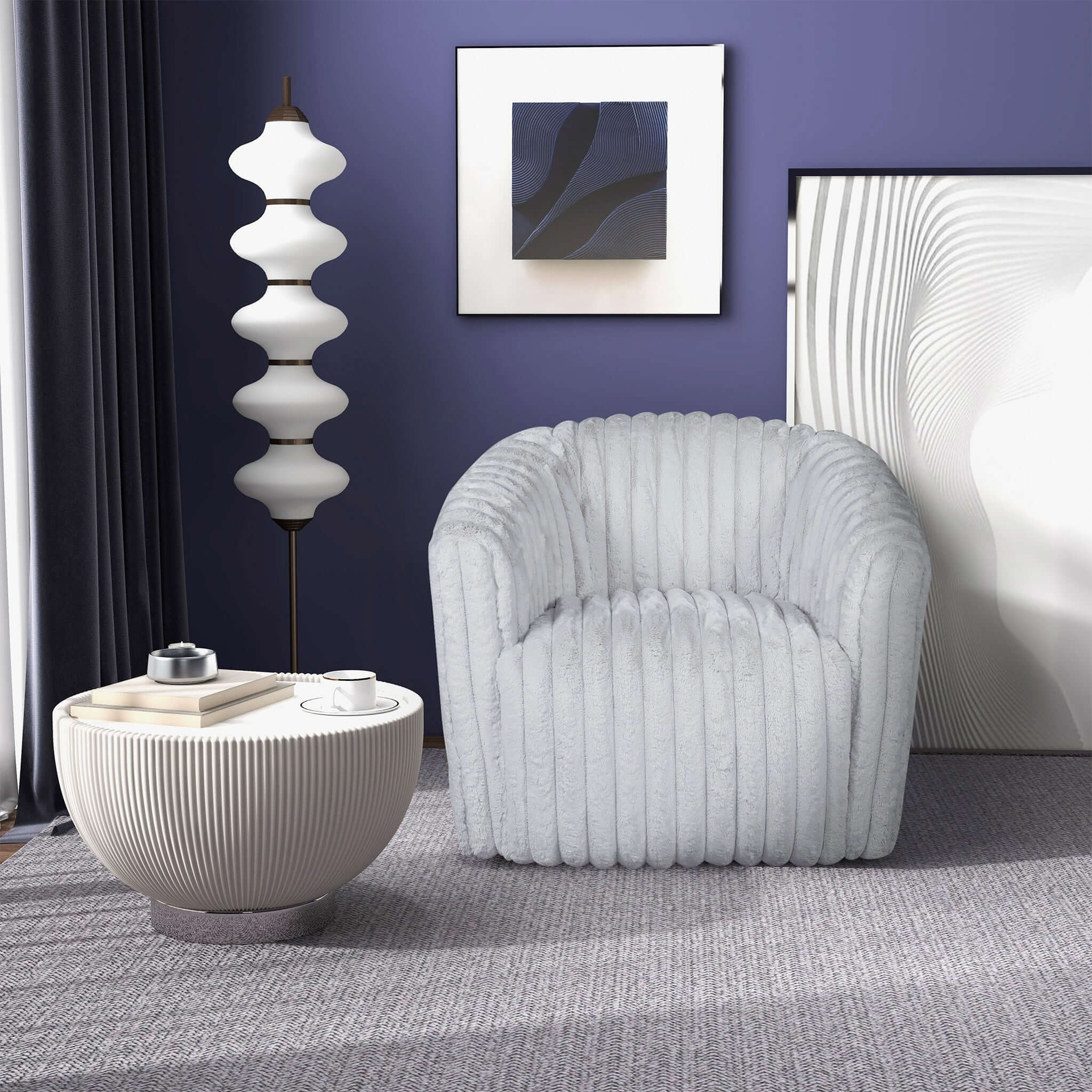 Mira Light Grey Soft Plush Fabric Swivel Chair - Image 2