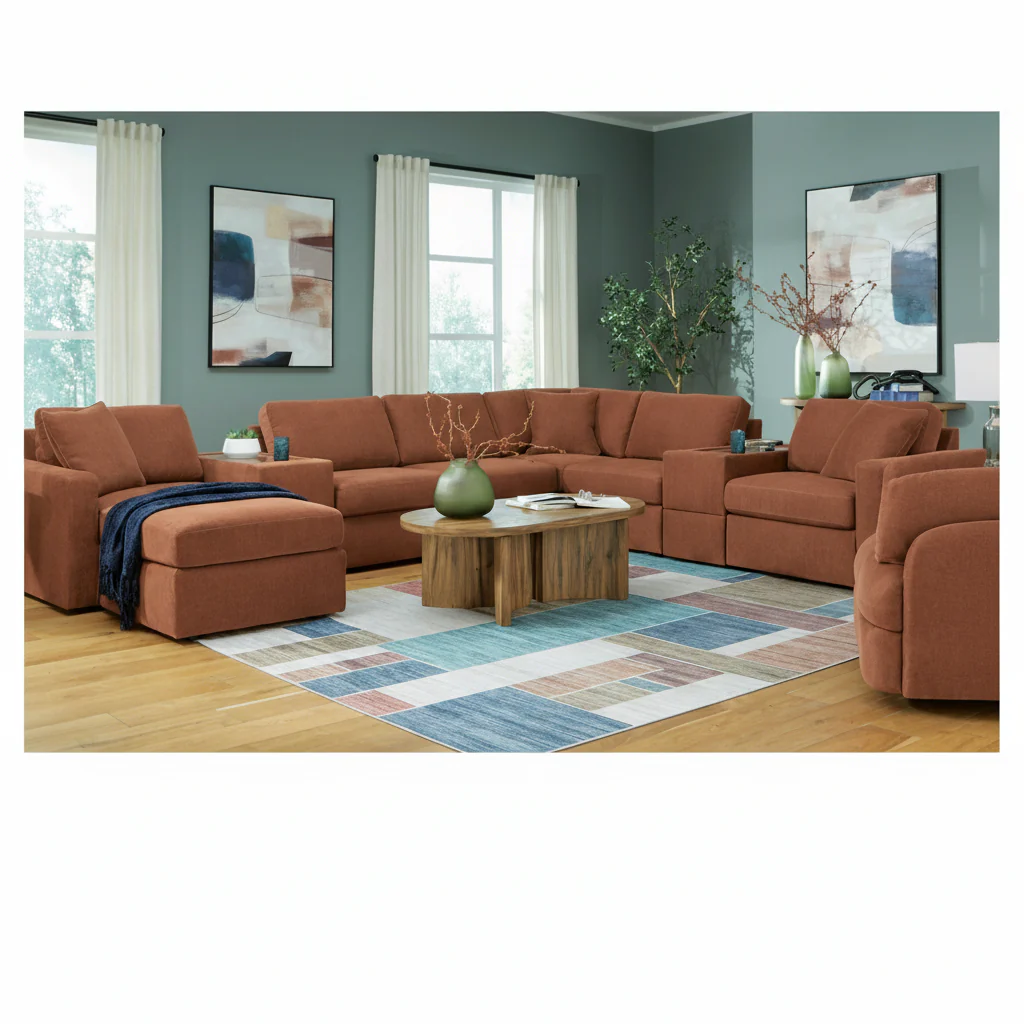 Modmax Premium 4-Piece Sectional with Storage Chaise and Storage Console - Image 2