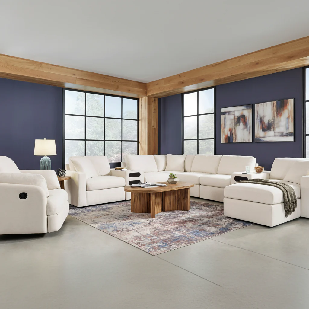 Modmax Premium 4-Piece Sectional with Storage Chaise and Storage Console - Image 4
