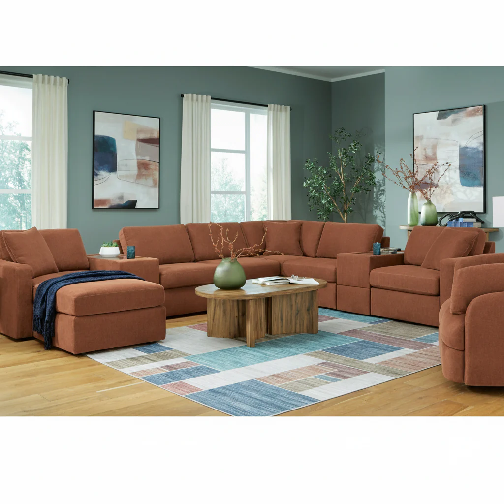 Modmax 6-Piece Sectional with Storage Chaise and Audio Console