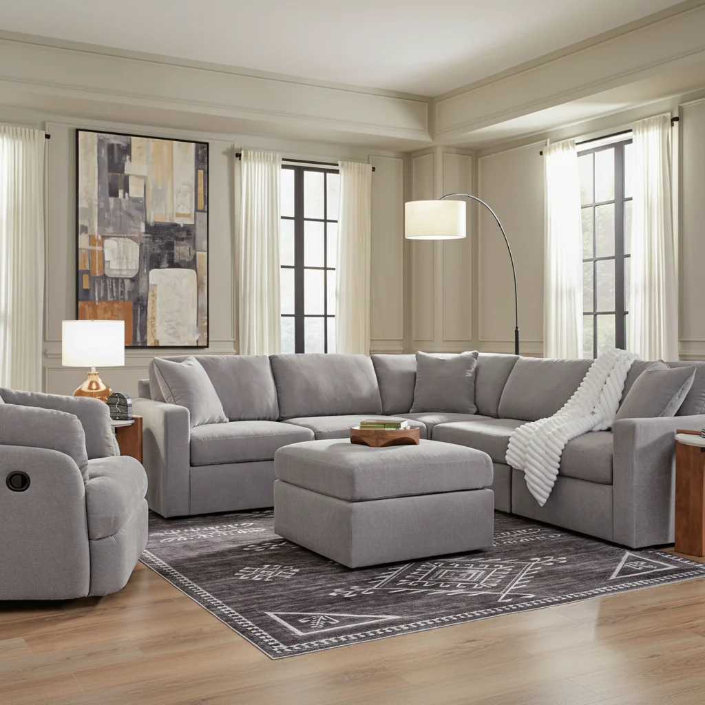 Modmax 7-Piece Double Storage Chaise Sectional with Storage Console - Image 3