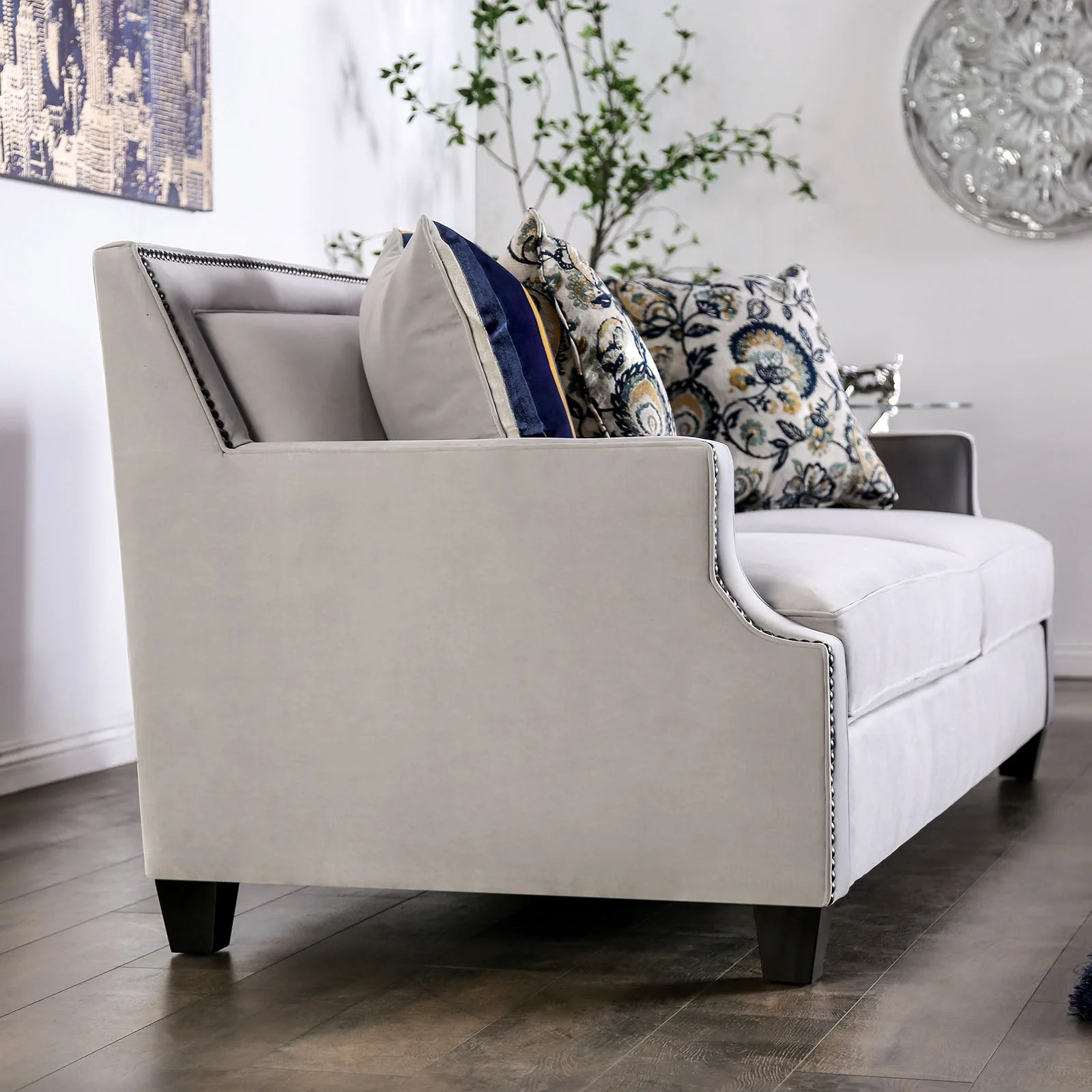 Montecelio Light Gray/Navy Sofa & Loveseat - Image 4