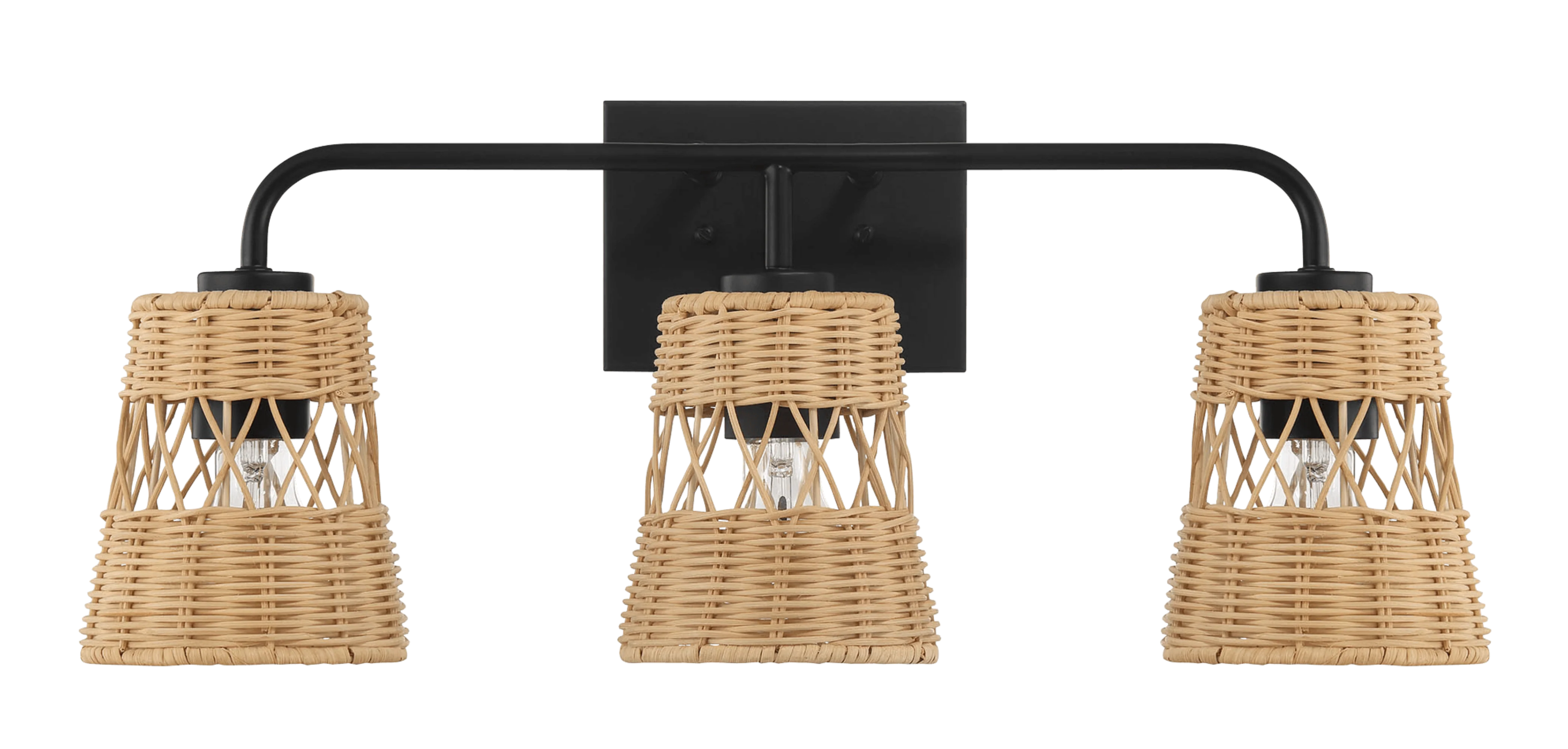 Moonlit Three Lights Wall Sconce With Rattan Shade, Bathroom Lighting Fixtures Over Mirror