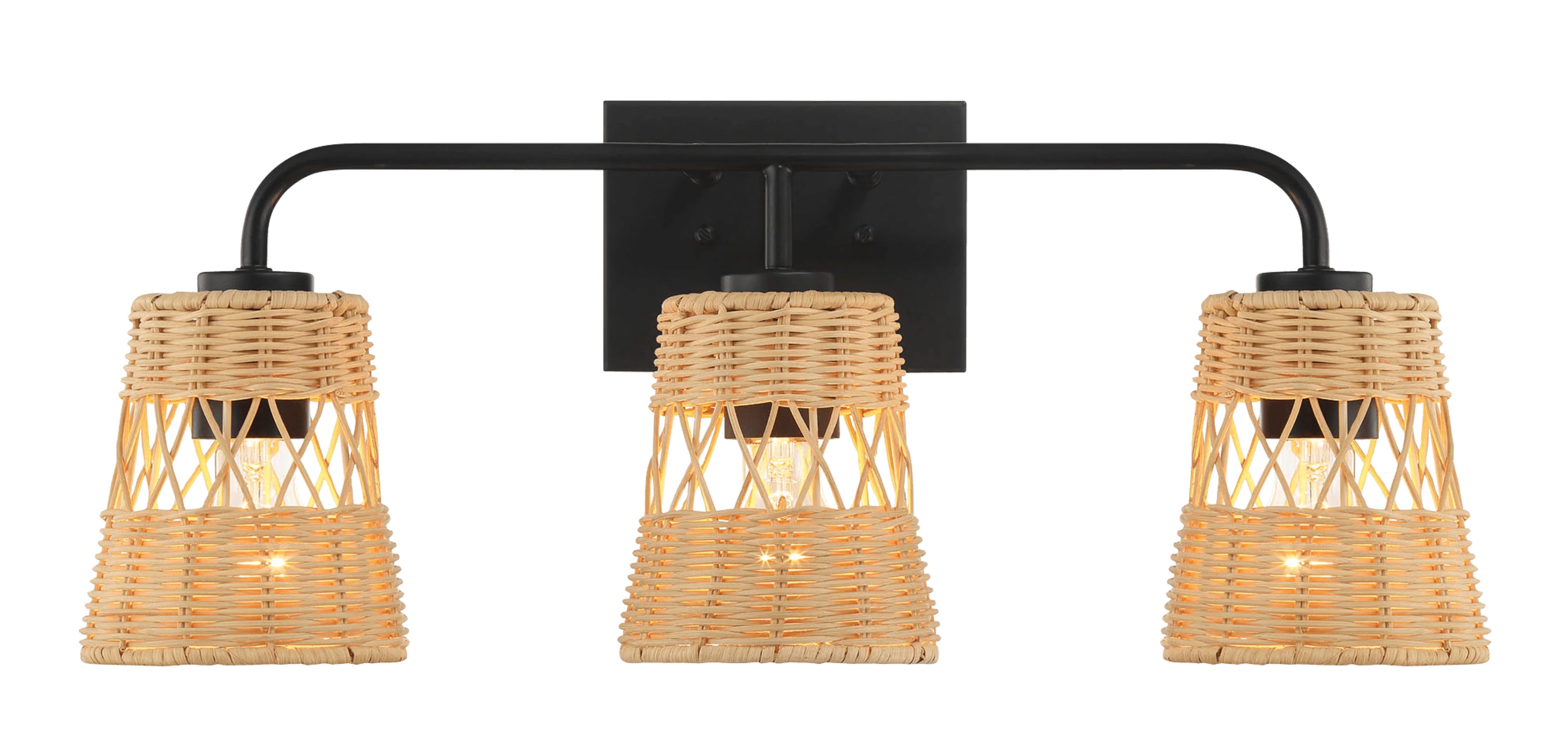 Moonlit Three Lights Wall Sconce With Rattan Shade, Bathroom Lighting Fixtures Over Mirror - Image 2