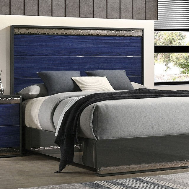 Morcote Ash Gray/Indigo Blue Queen 5 Piece Bedroom Set w/2 Nightstands - Image 2