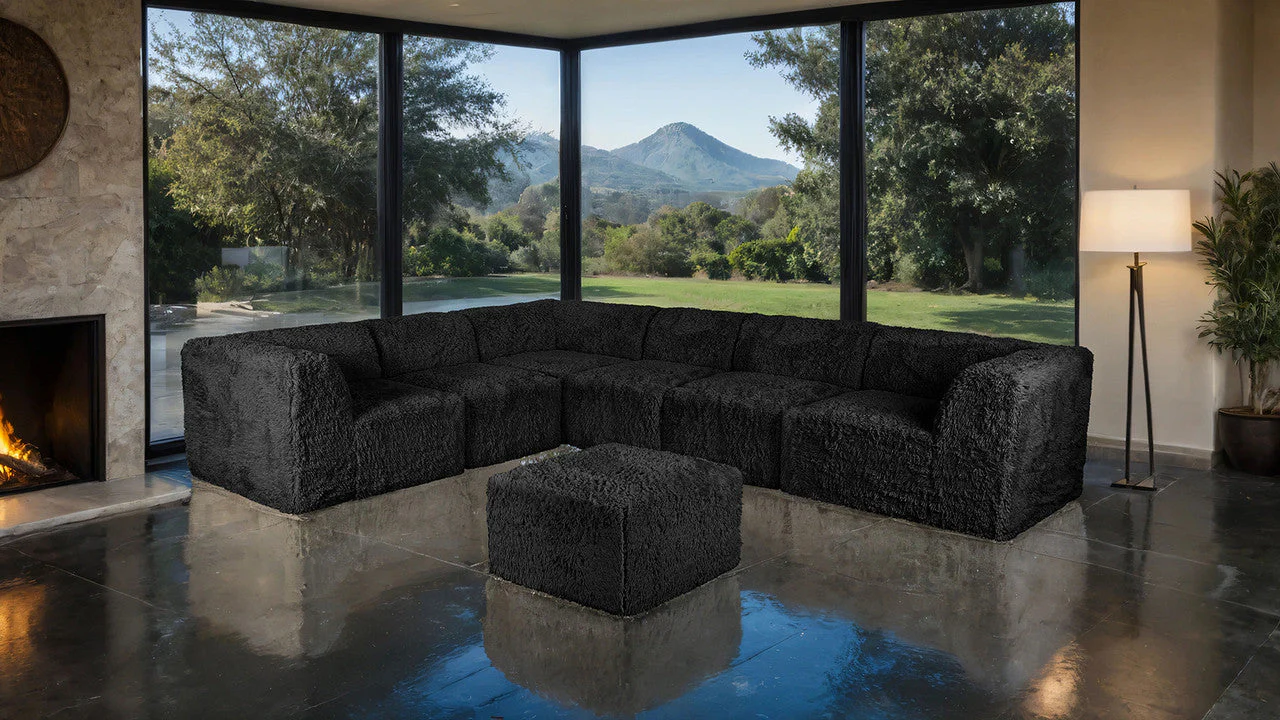 Nappi Black Large L-Sectional w/ Ottoman - Image 2