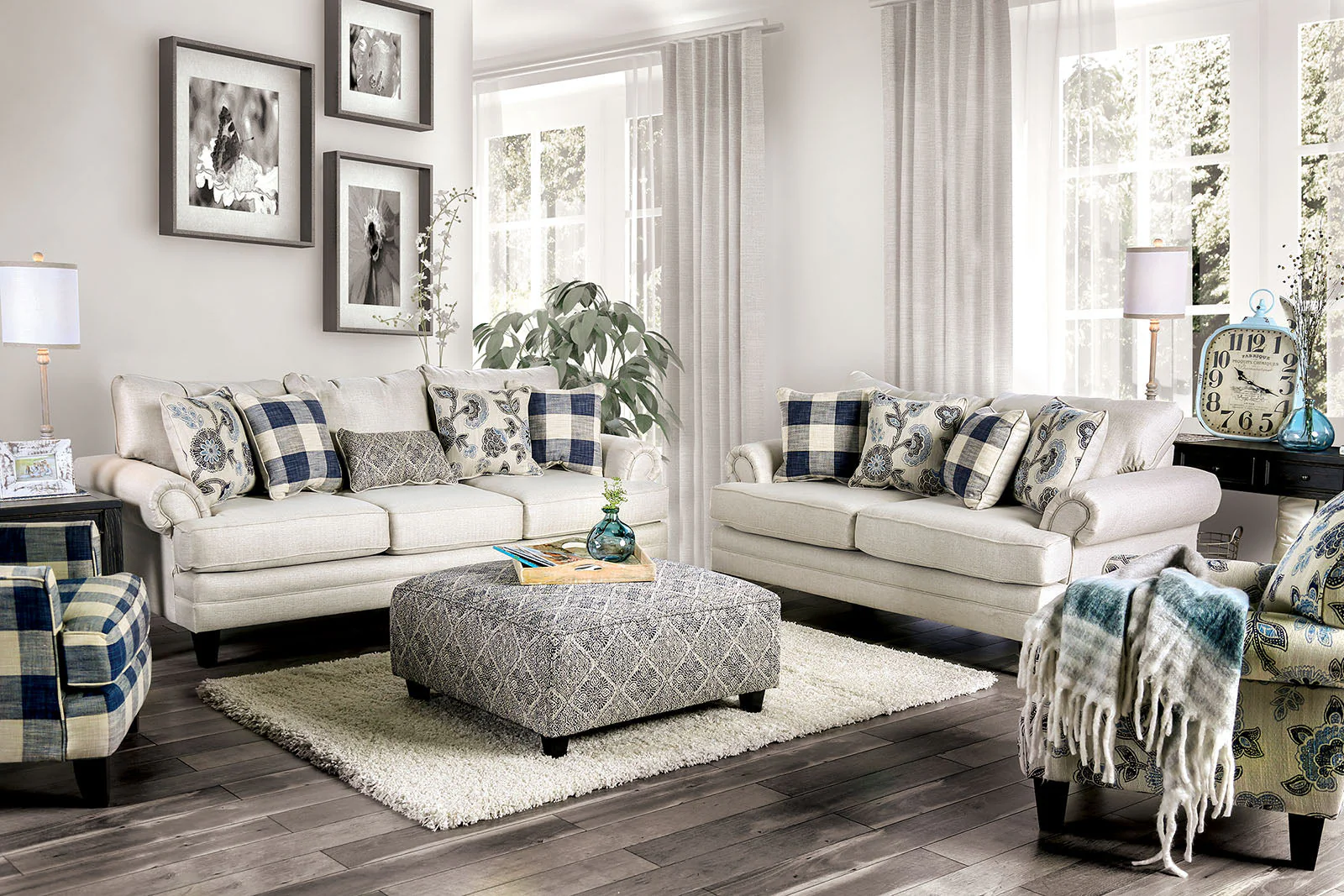 Nash Ivory/Navy Ottoman - Image 2
