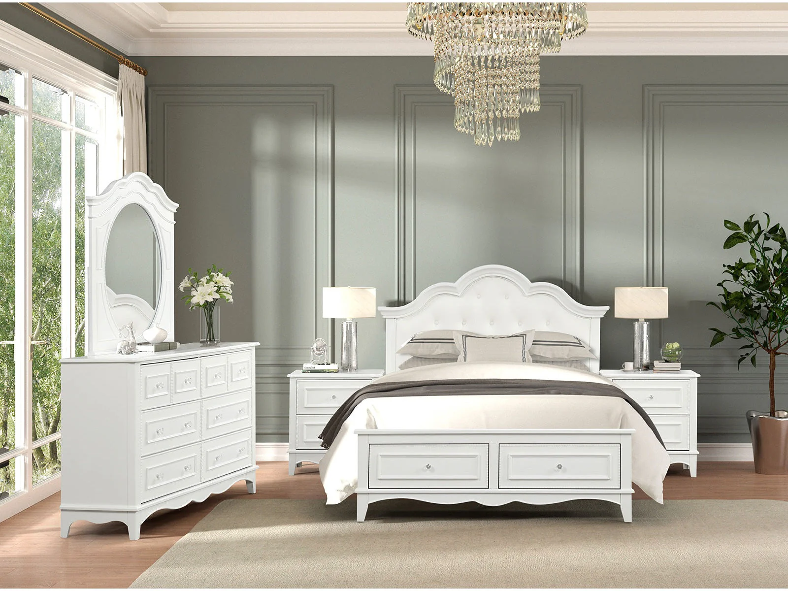 Naucalpan White Queen 5 Piece Bedroom Set w/2 Nightstands