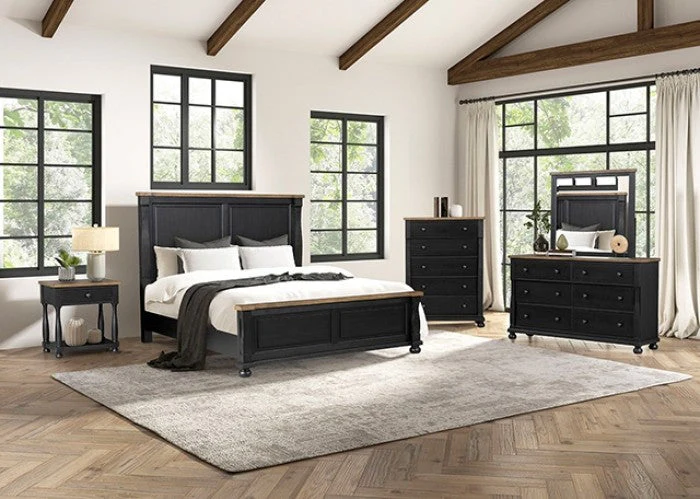 Neue Mills Black/Rustic Oak Nightstand w/ 1 Drawer - Image 2