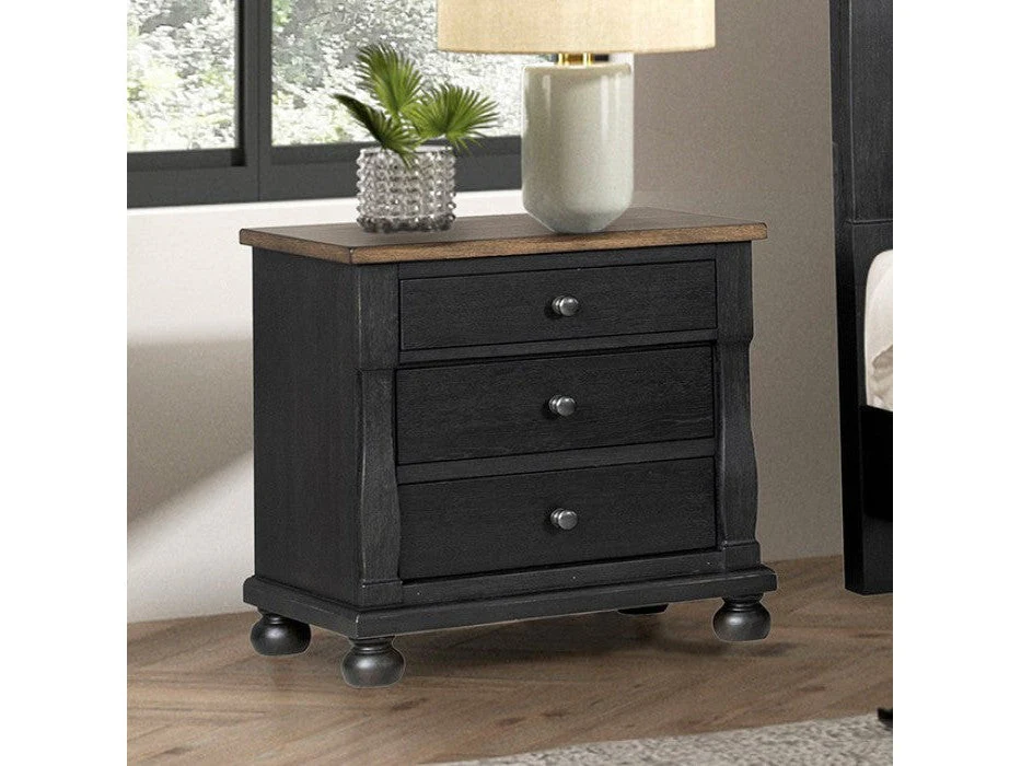 Neue Mills Black/Rustic Oak Nightstand w/ 3 Drawers