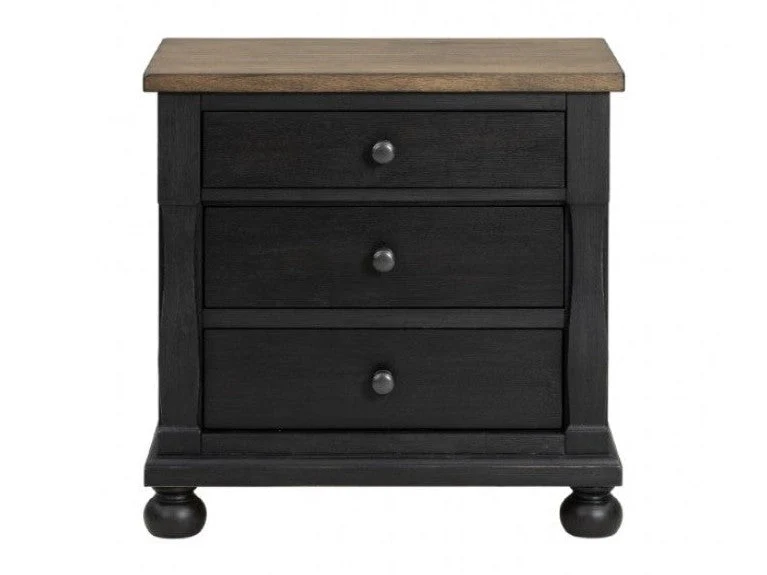 Neue Mills Black/Rustic Oak Nightstand w/ 3 Drawers - Image 2