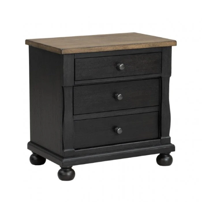 Neue Mills Black/Rustic Oak Nightstand w/ 3 Drawers - Image 3