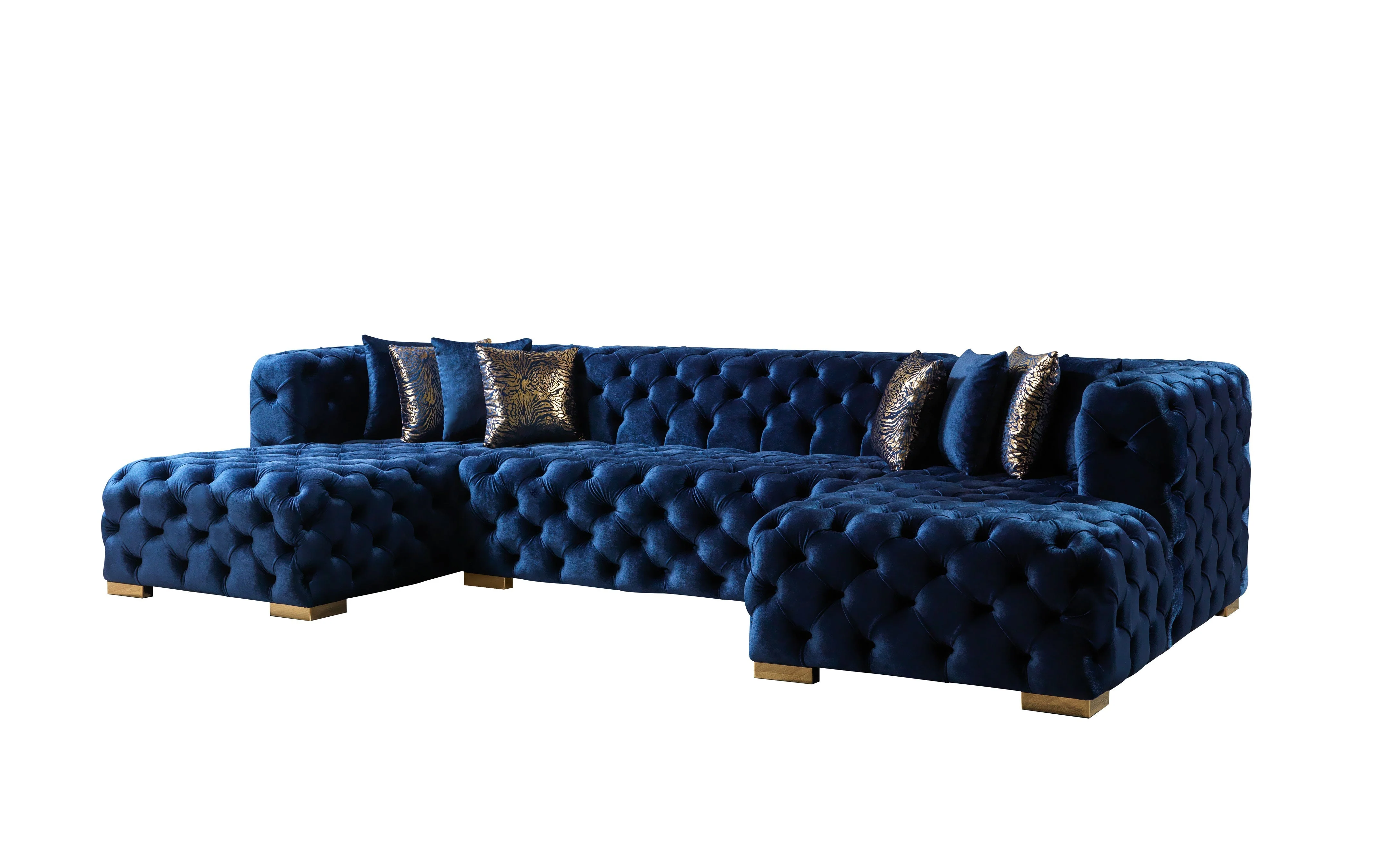 Neva Blue Velvet Double Chaise 138" Sectional - Image 11