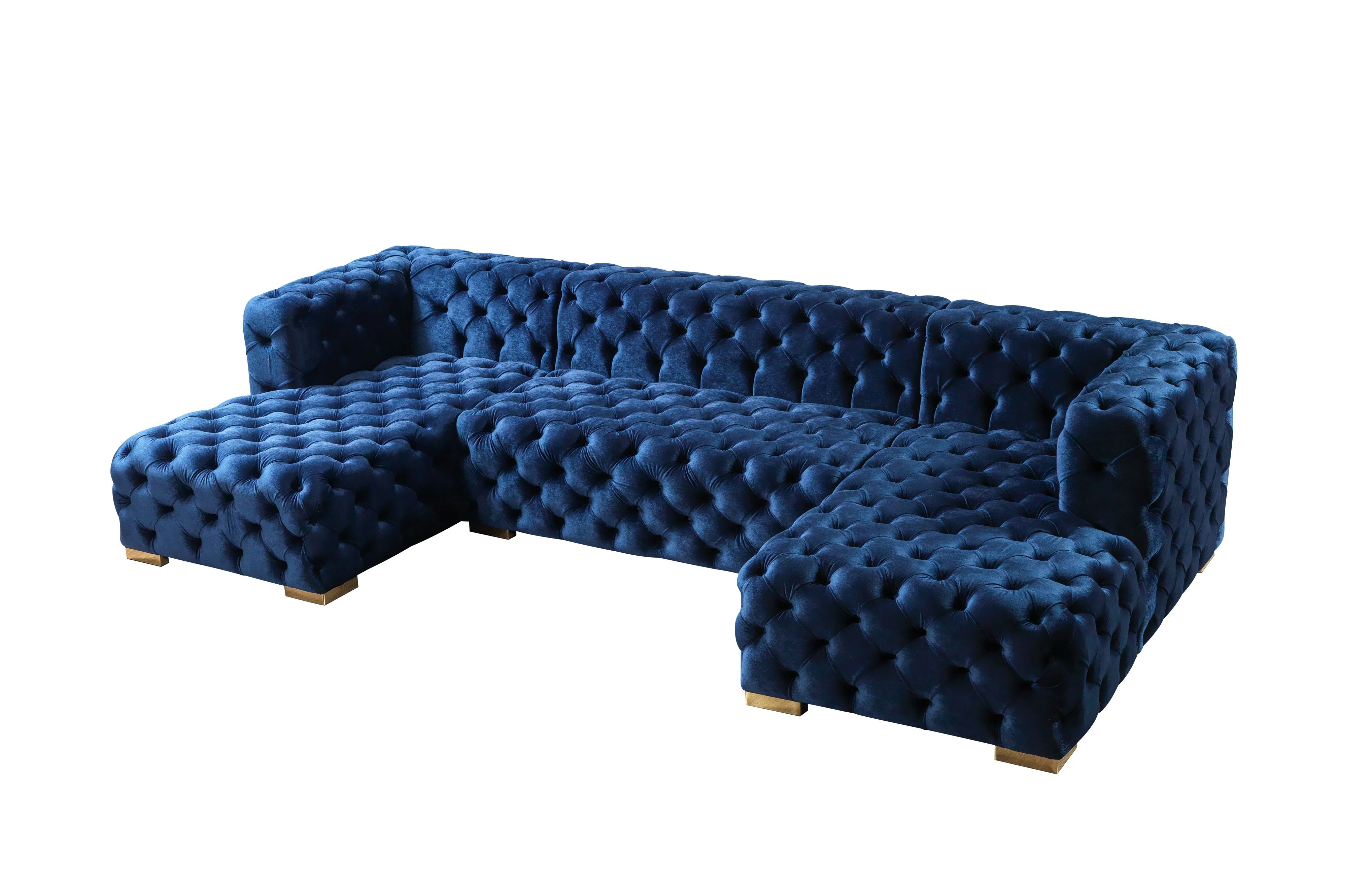 Neva Blue Velvet Double Chaise 138" Sectional - Image 12