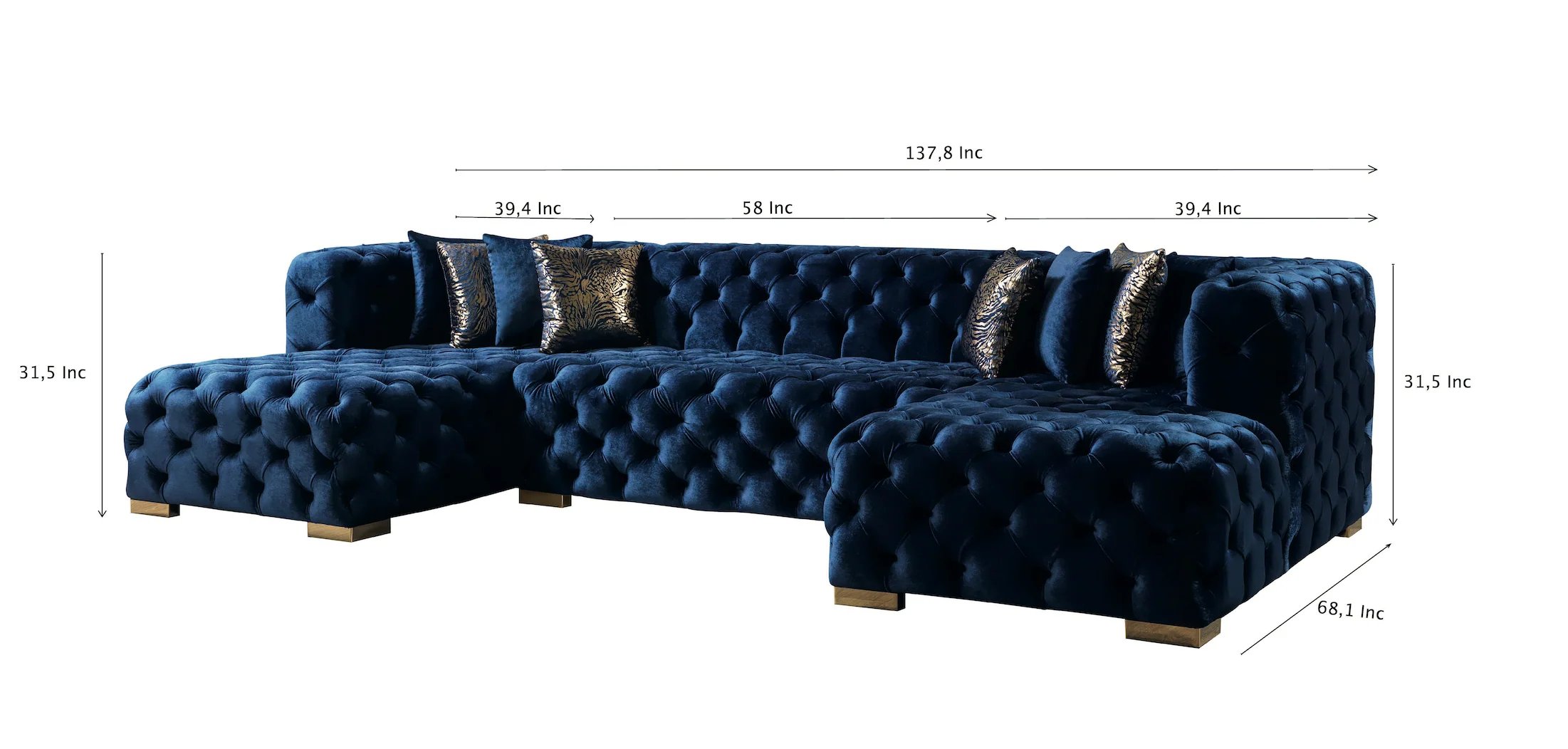 Neva Blue Velvet Double Chaise 138" Sectional - Image 19
