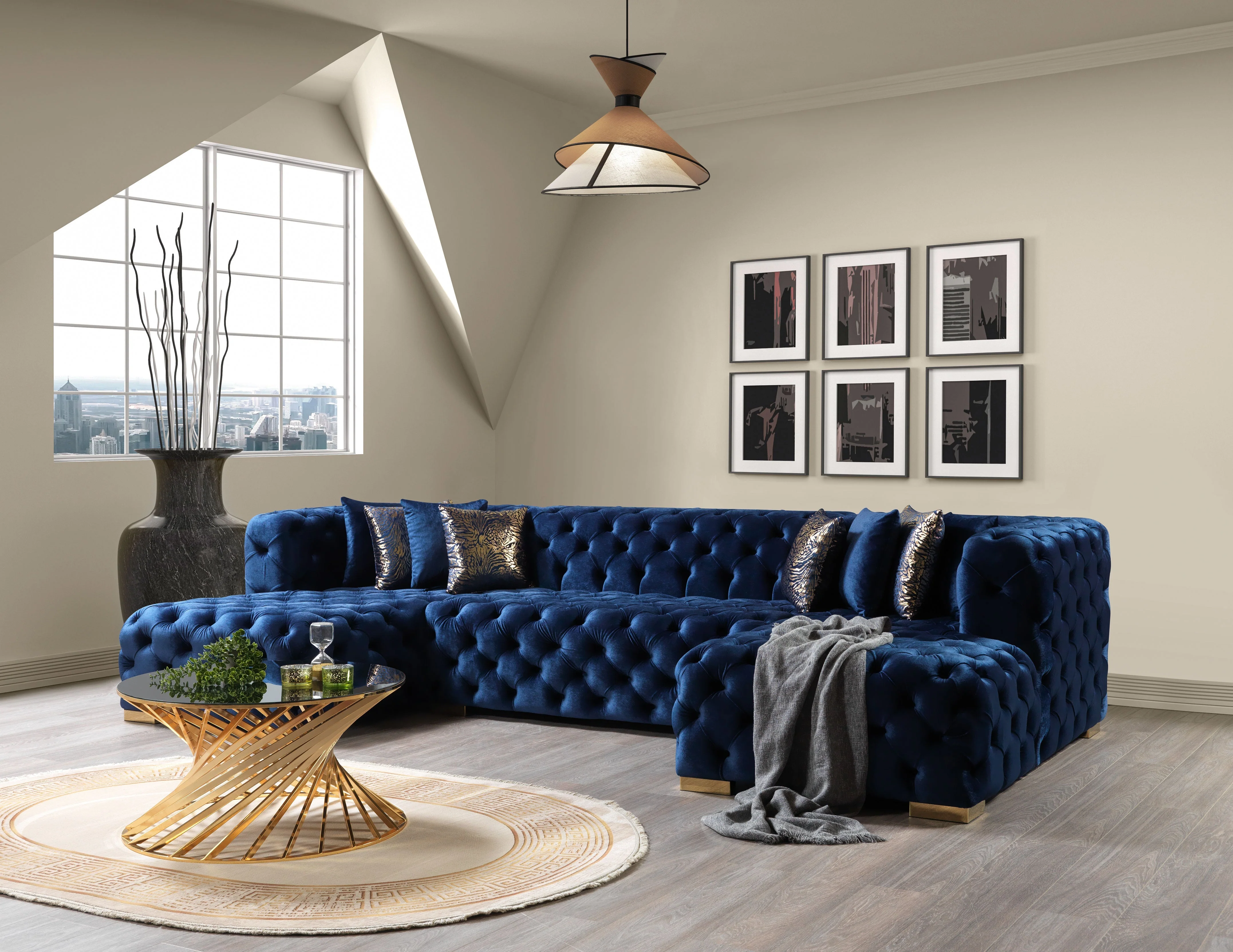 Neva Blue Velvet Double Chaise 138" Sectional - Image 2