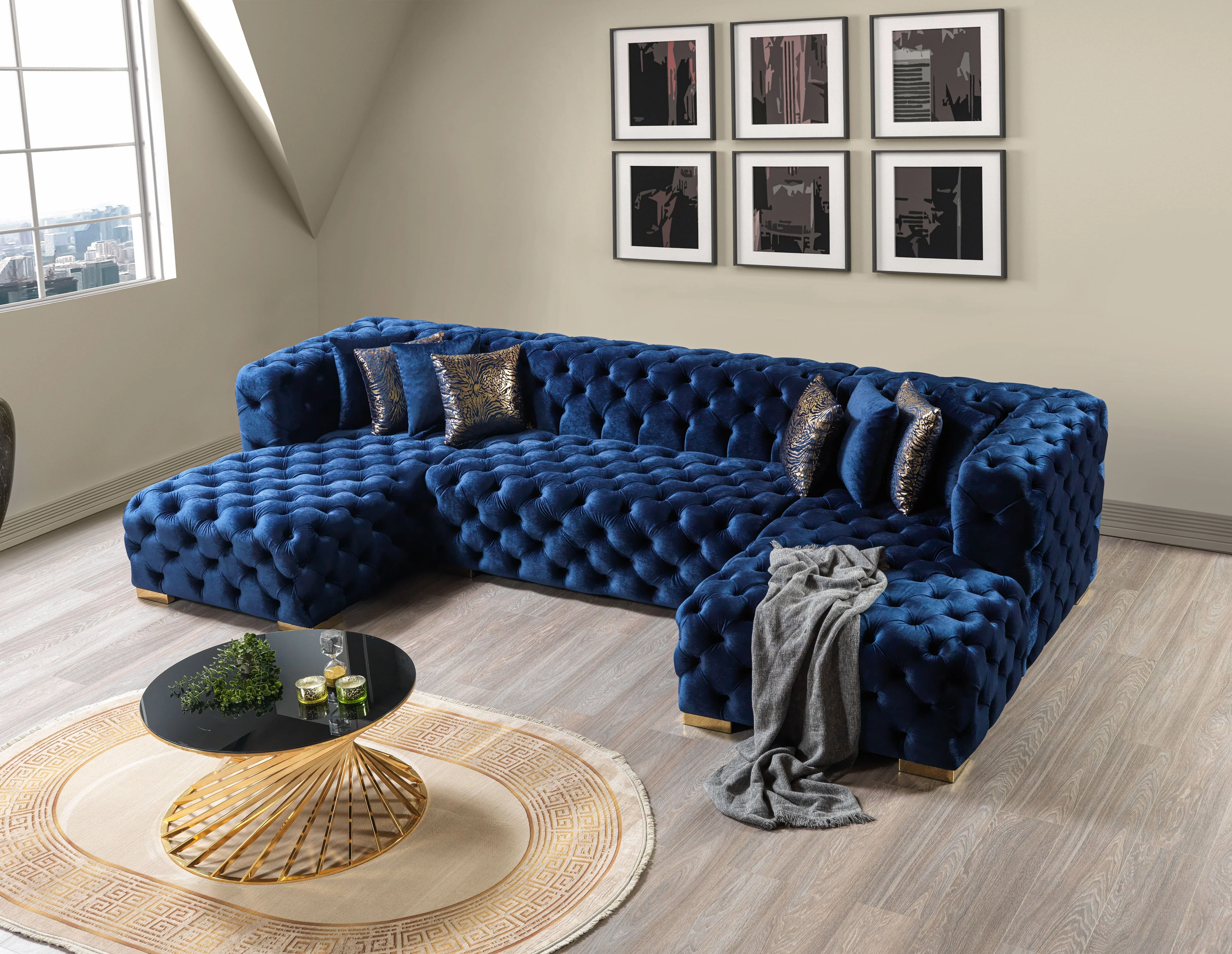 Neva Blue Velvet Double Chaise 138" Sectional - Image 3