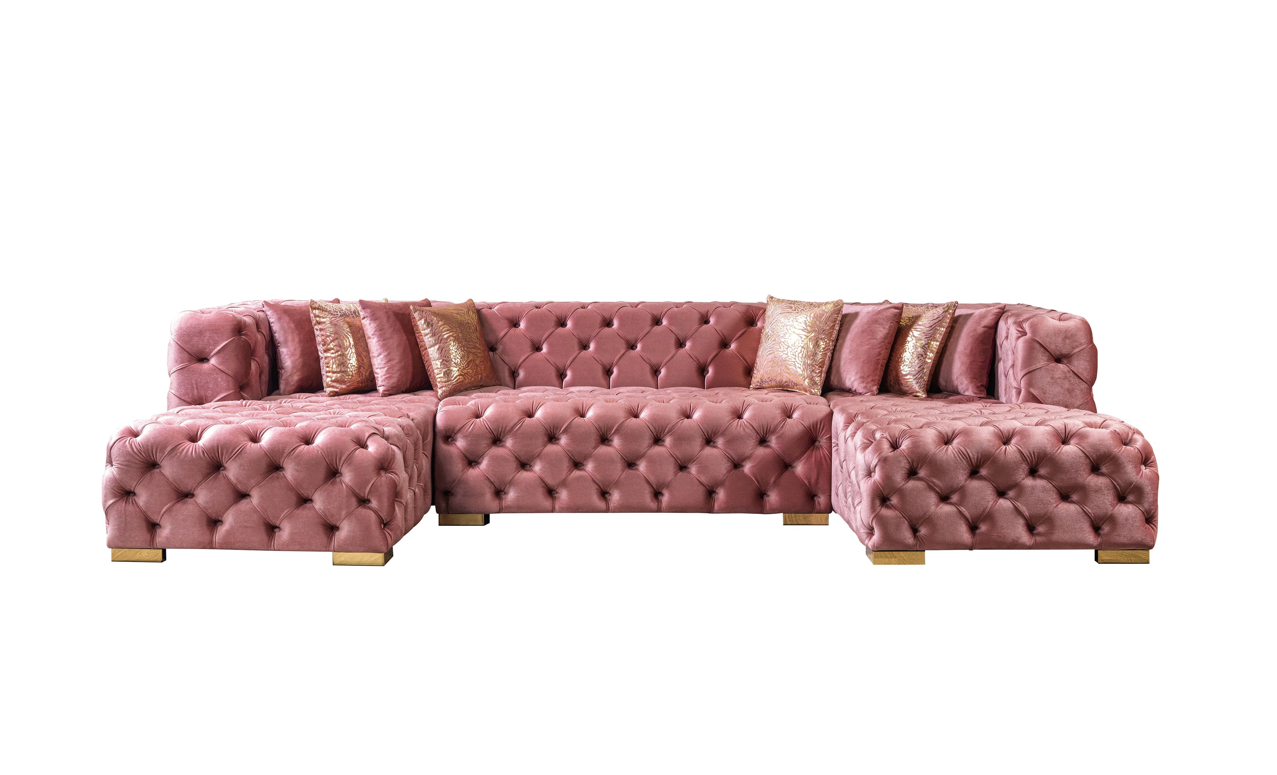 Neva Pink Velvet Double Chaise 138" Sectional - Image 10