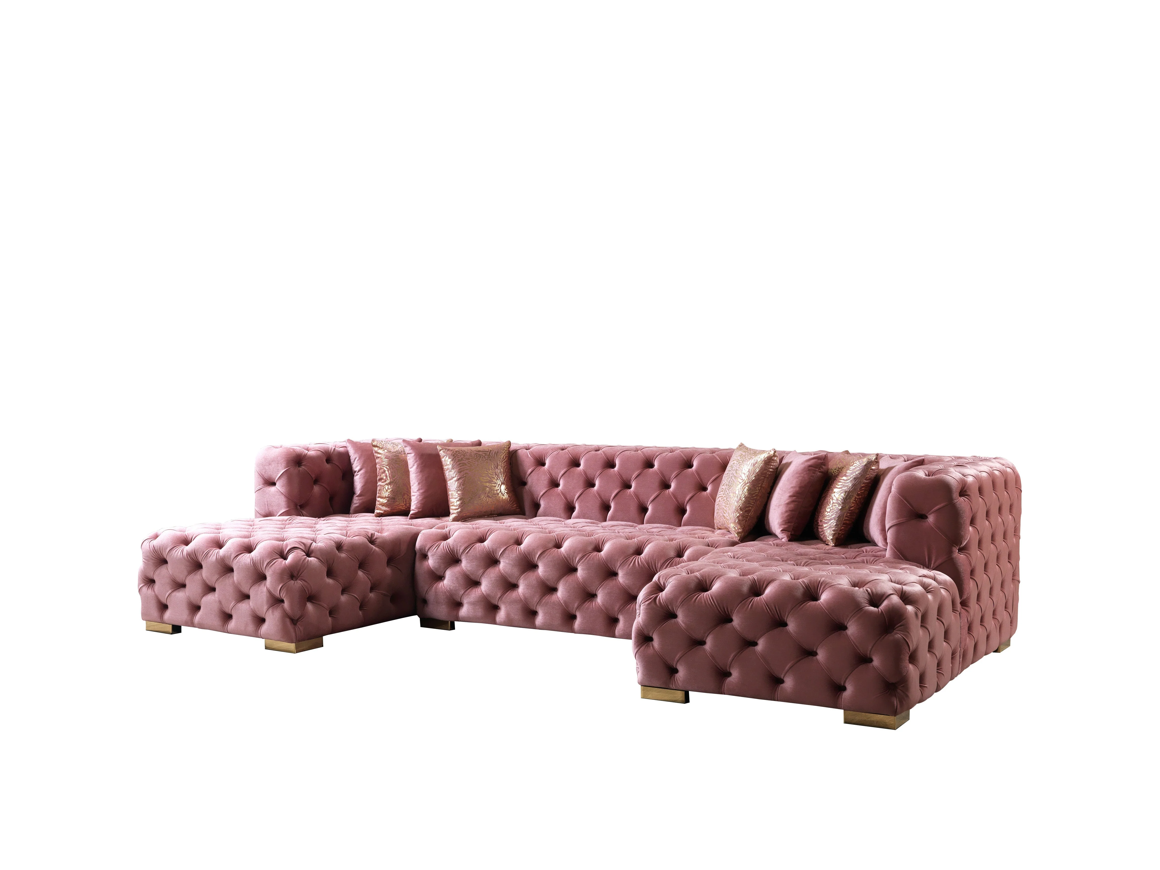 Neva Pink Velvet Double Chaise 138" Sectional - Image 11