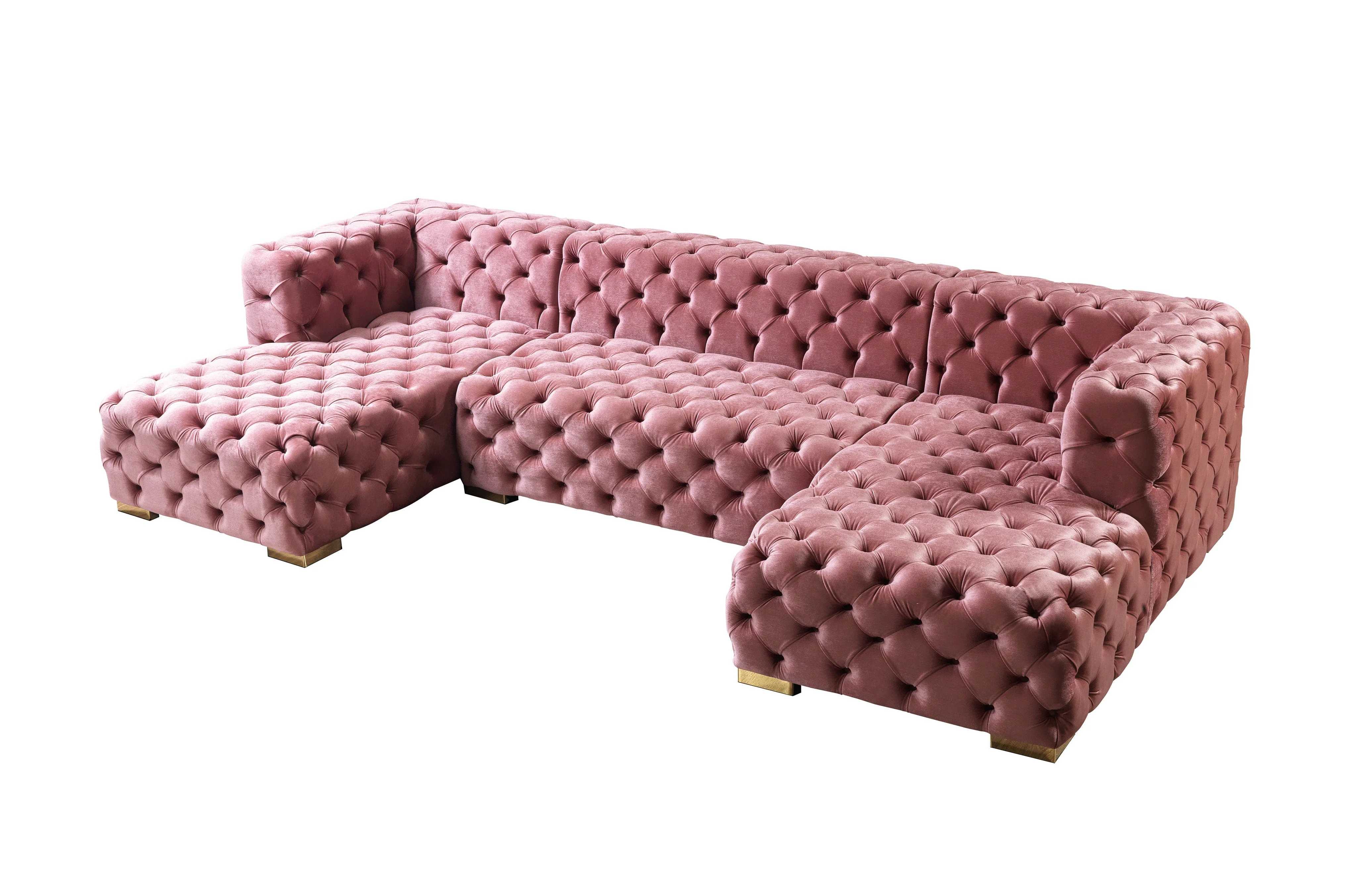 Neva Pink Velvet Double Chaise 138" Sectional - Image 12
