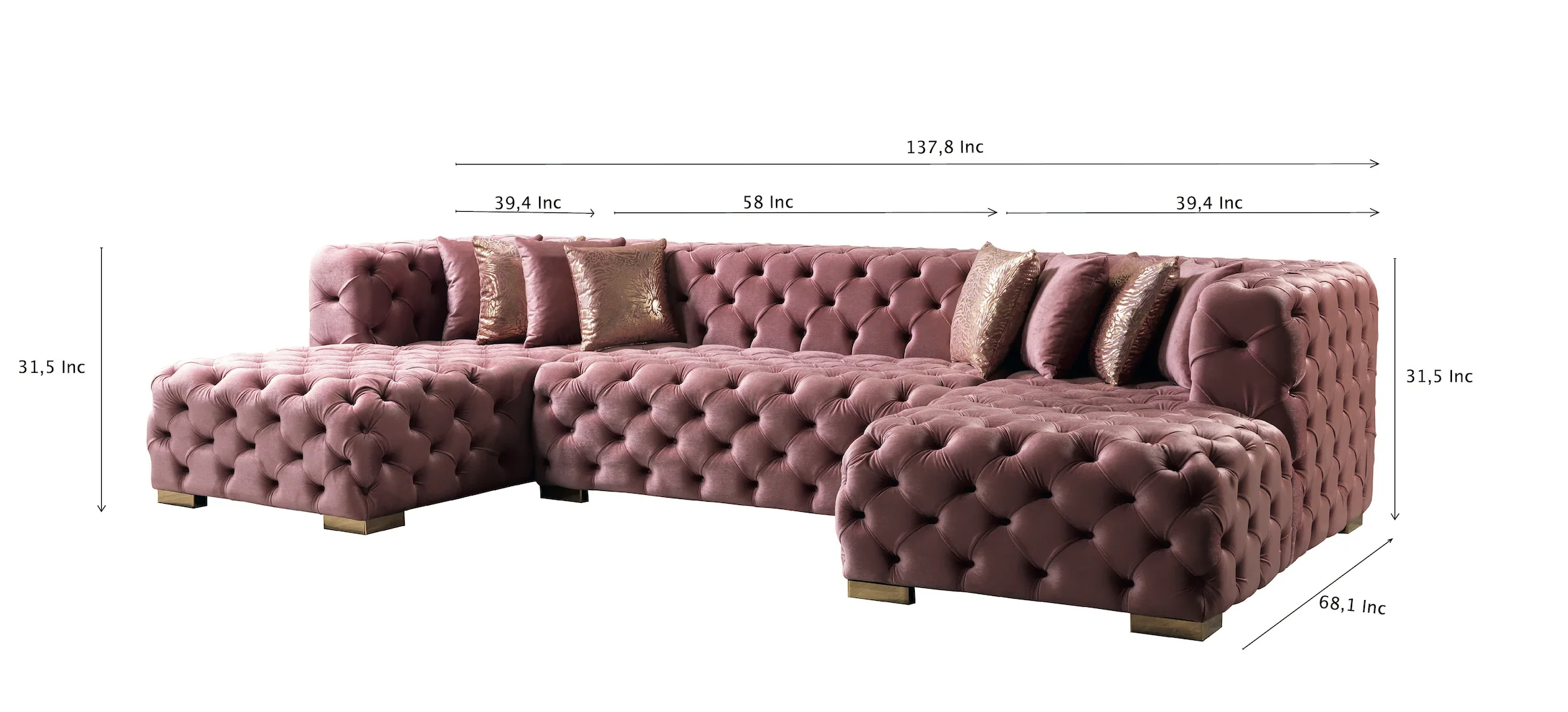 Neva Pink Velvet Double Chaise 138" Sectional - Image 19