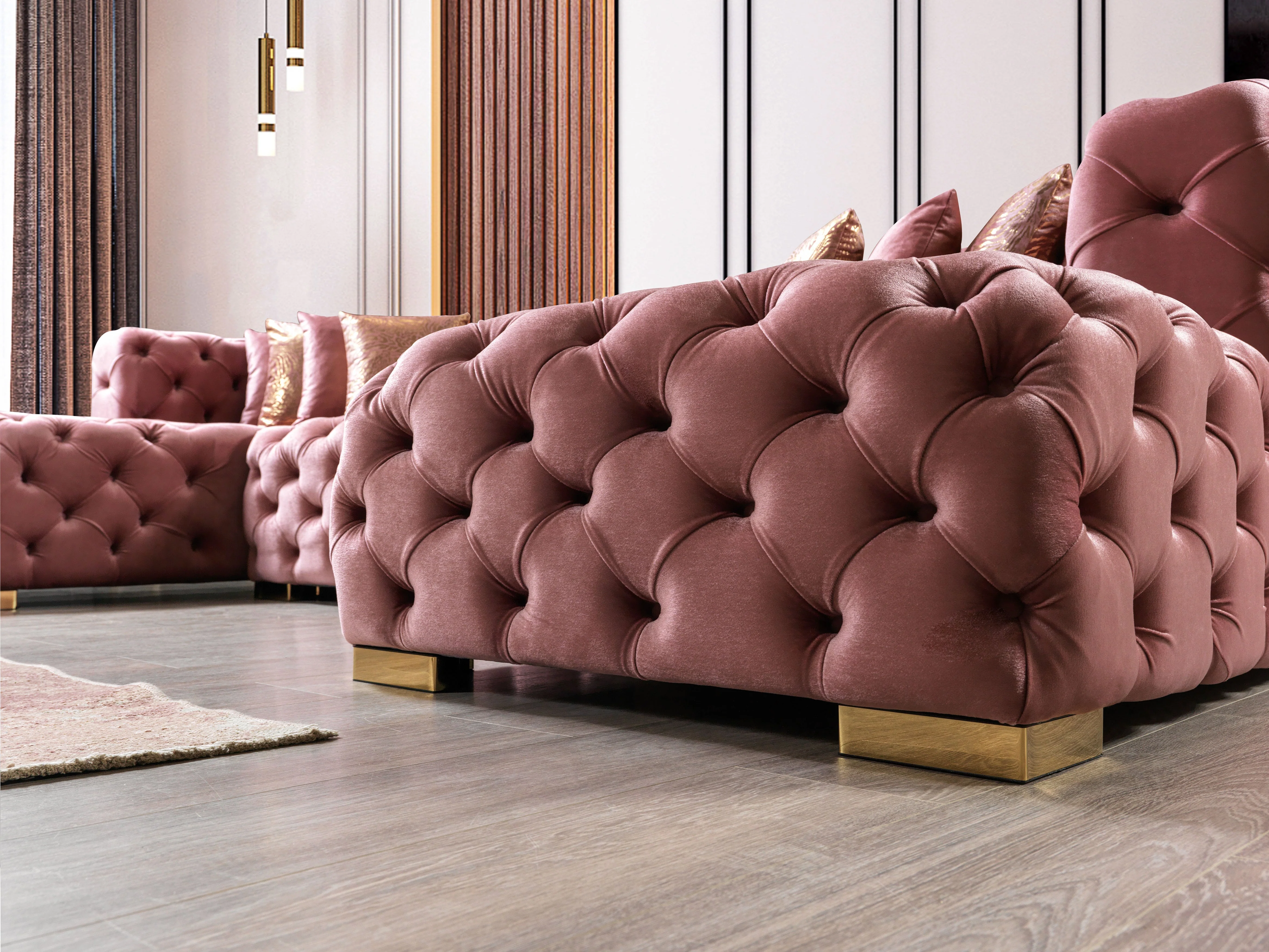 Neva Pink Velvet Double Chaise 138" Sectional - Image 7