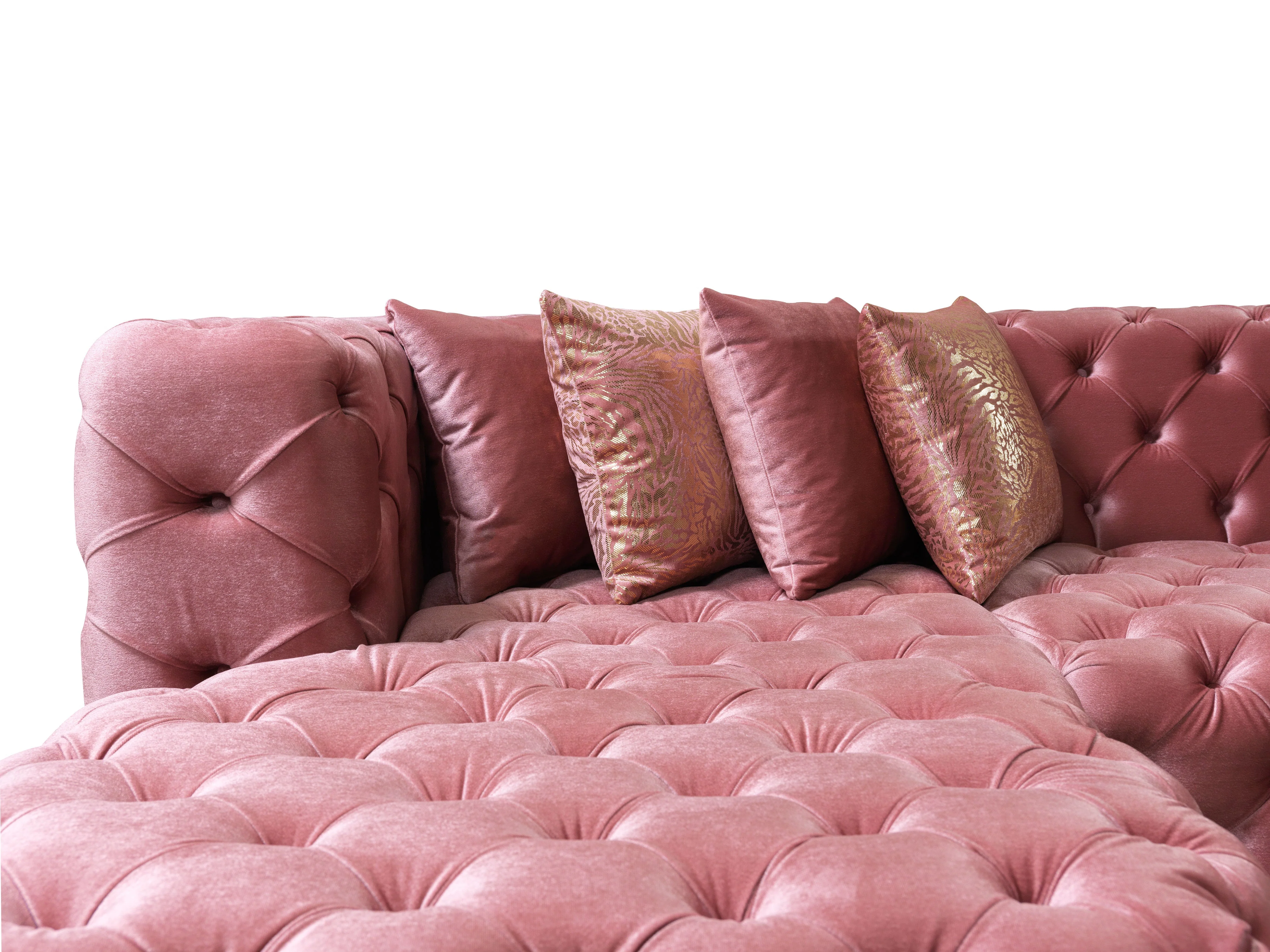 Neva Pink Velvet Double Chaise 138" Sectional - Image 8