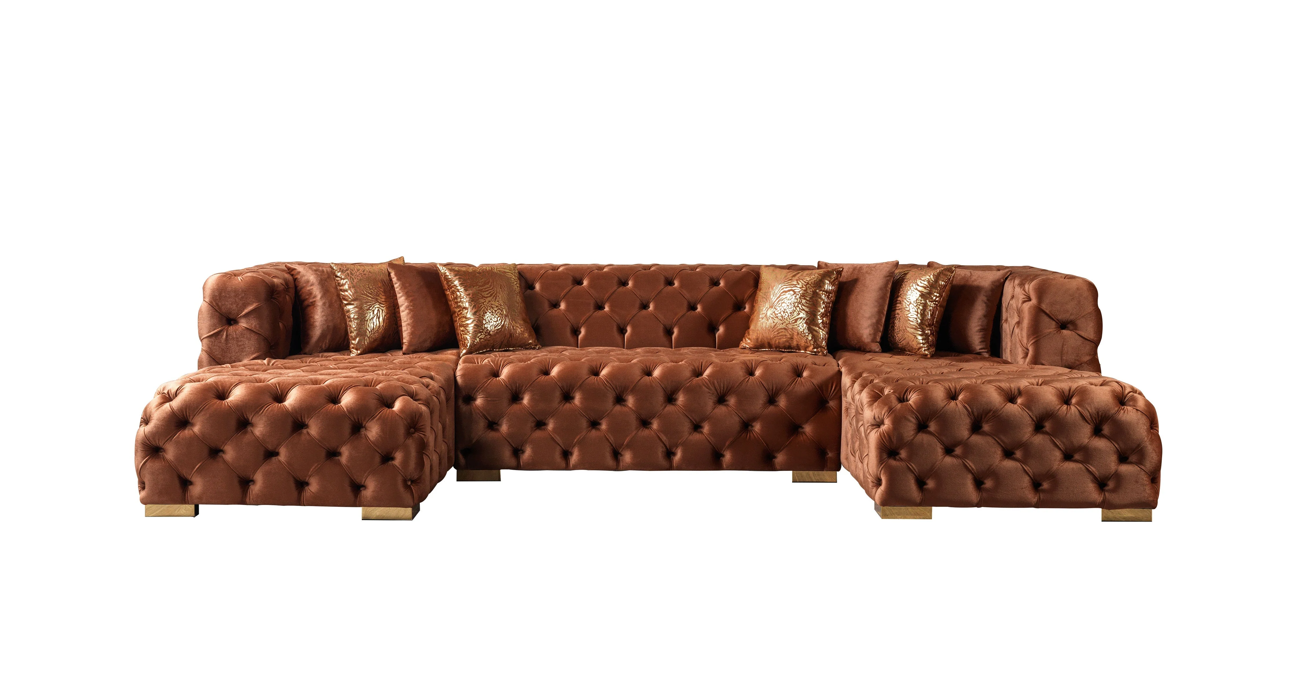 Neva Orange Velvet Double Chaise 138" Sectional - Image 11