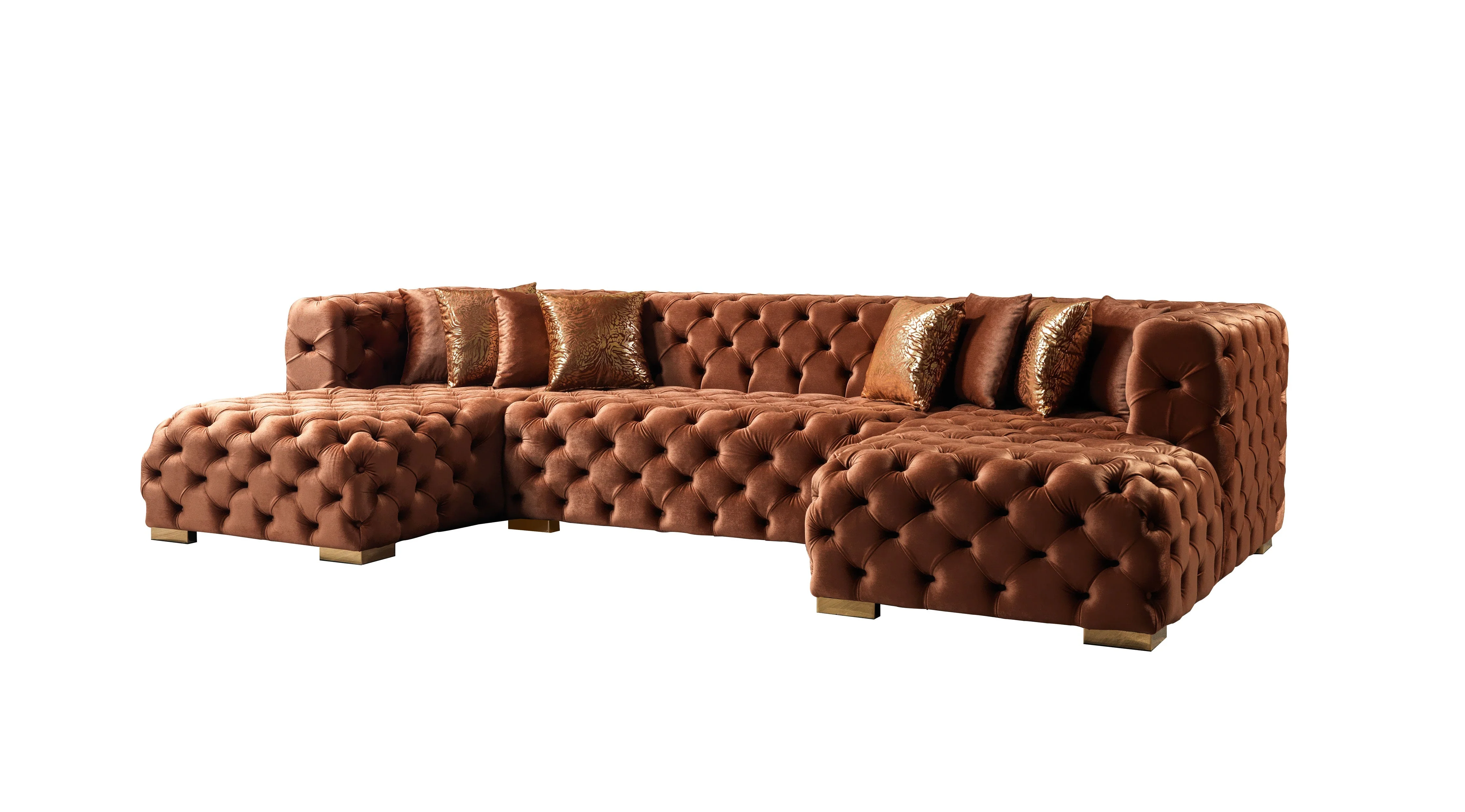 Neva Orange Velvet Double Chaise 138" Sectional - Image 12