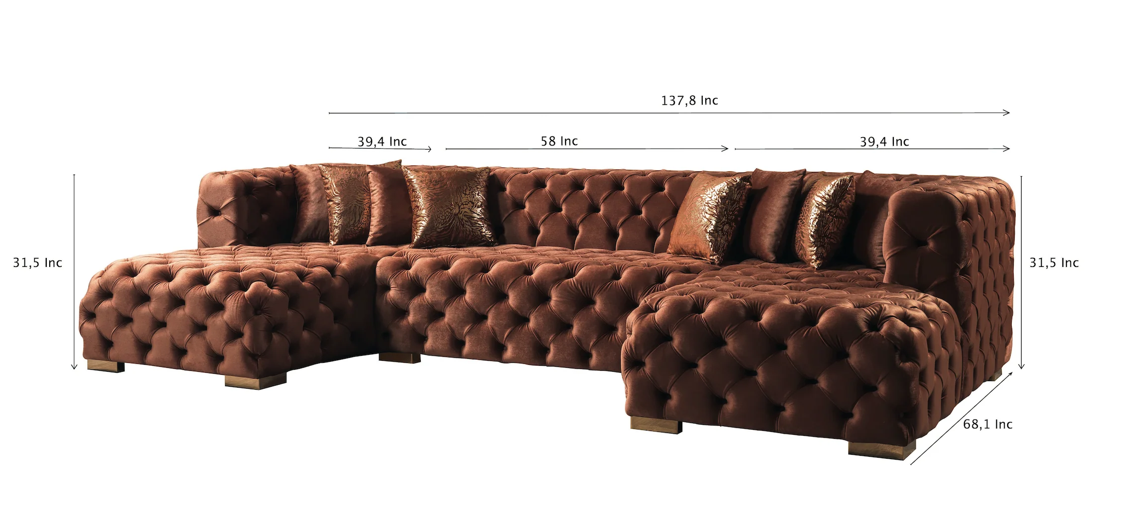 Neva Orange Velvet Double Chaise 138" Sectional - Image 20