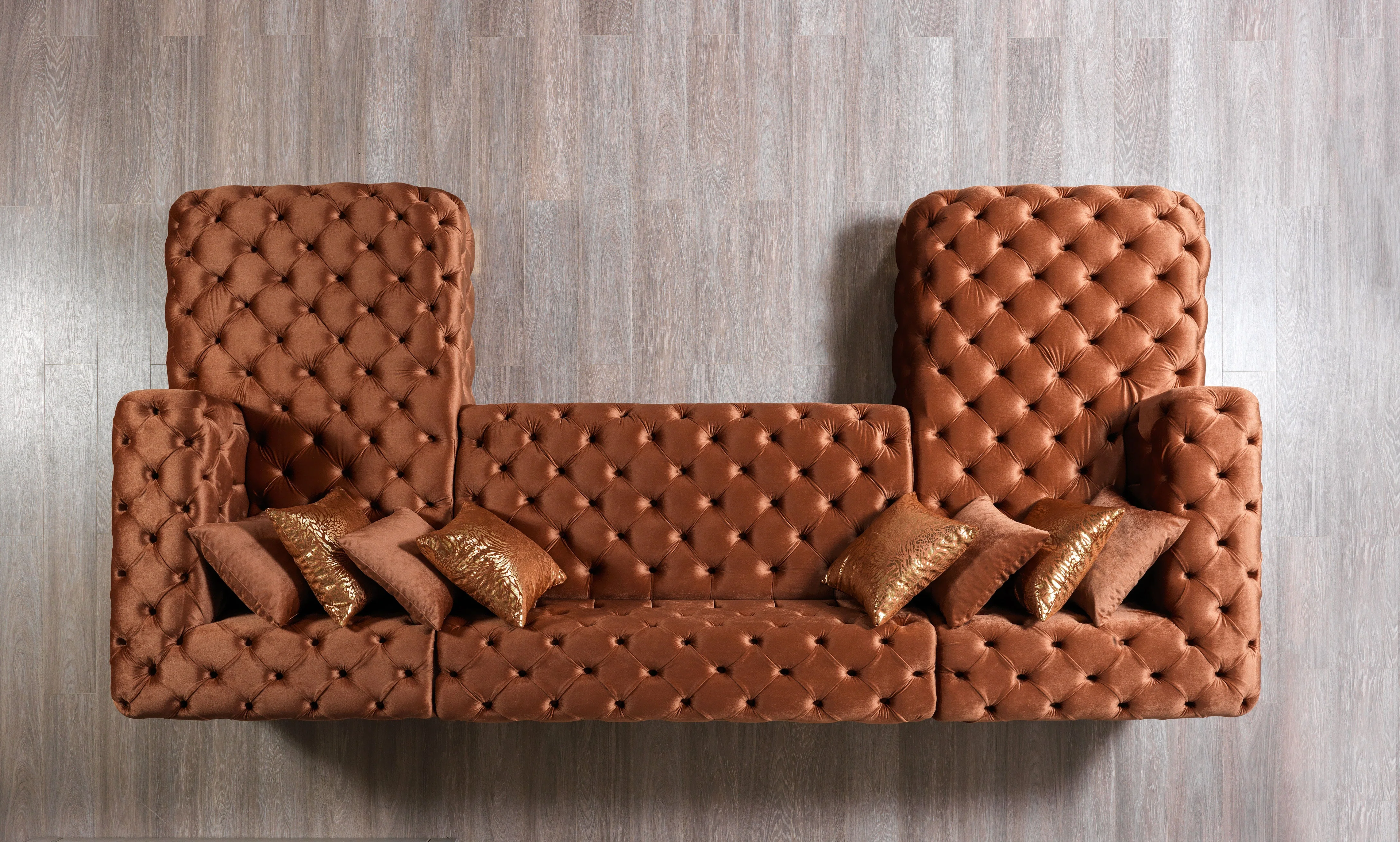 Neva Orange Velvet Double Chaise 138" Sectional - Image 4