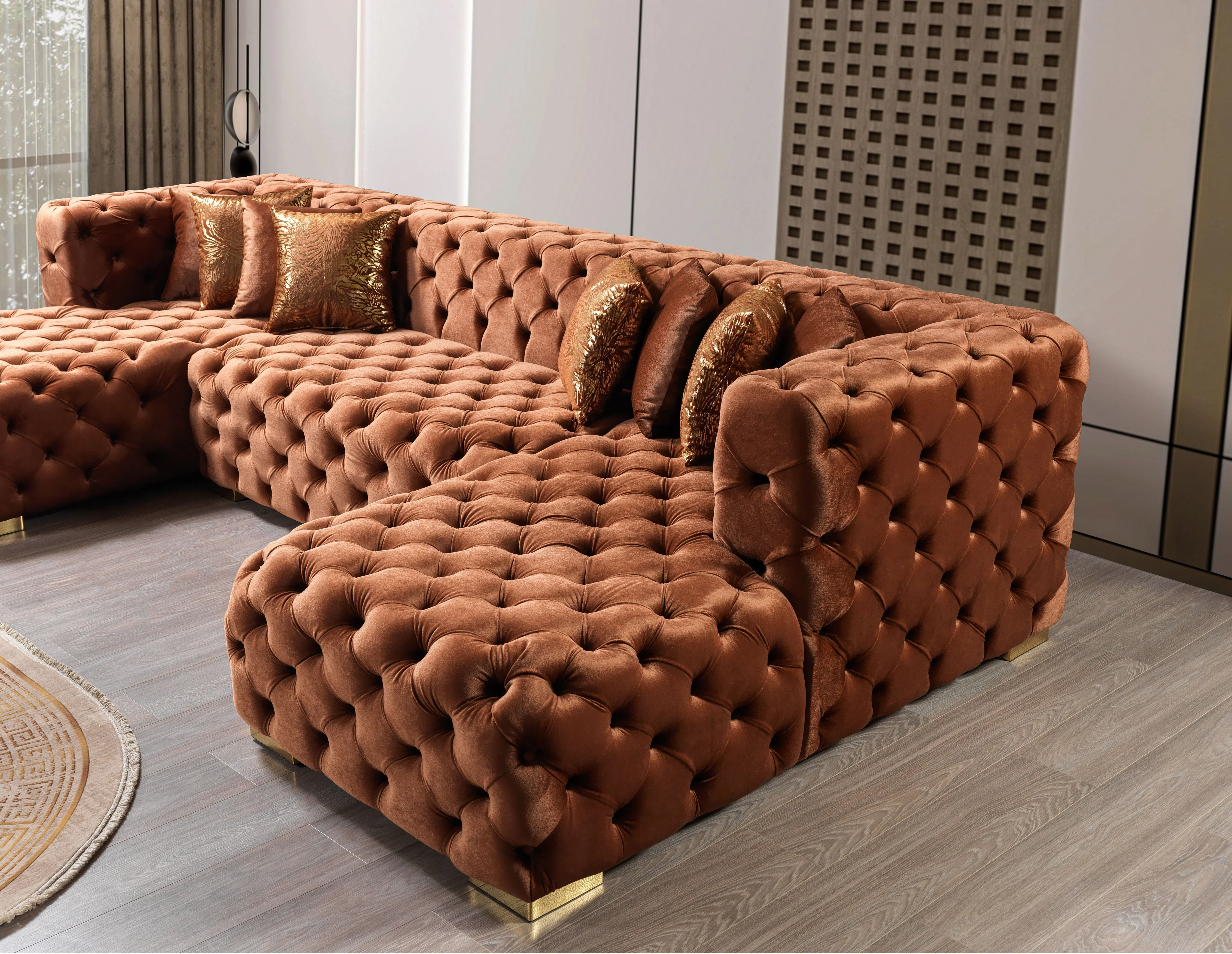 Neva Orange Velvet Double Chaise 138" Sectional - Image 6