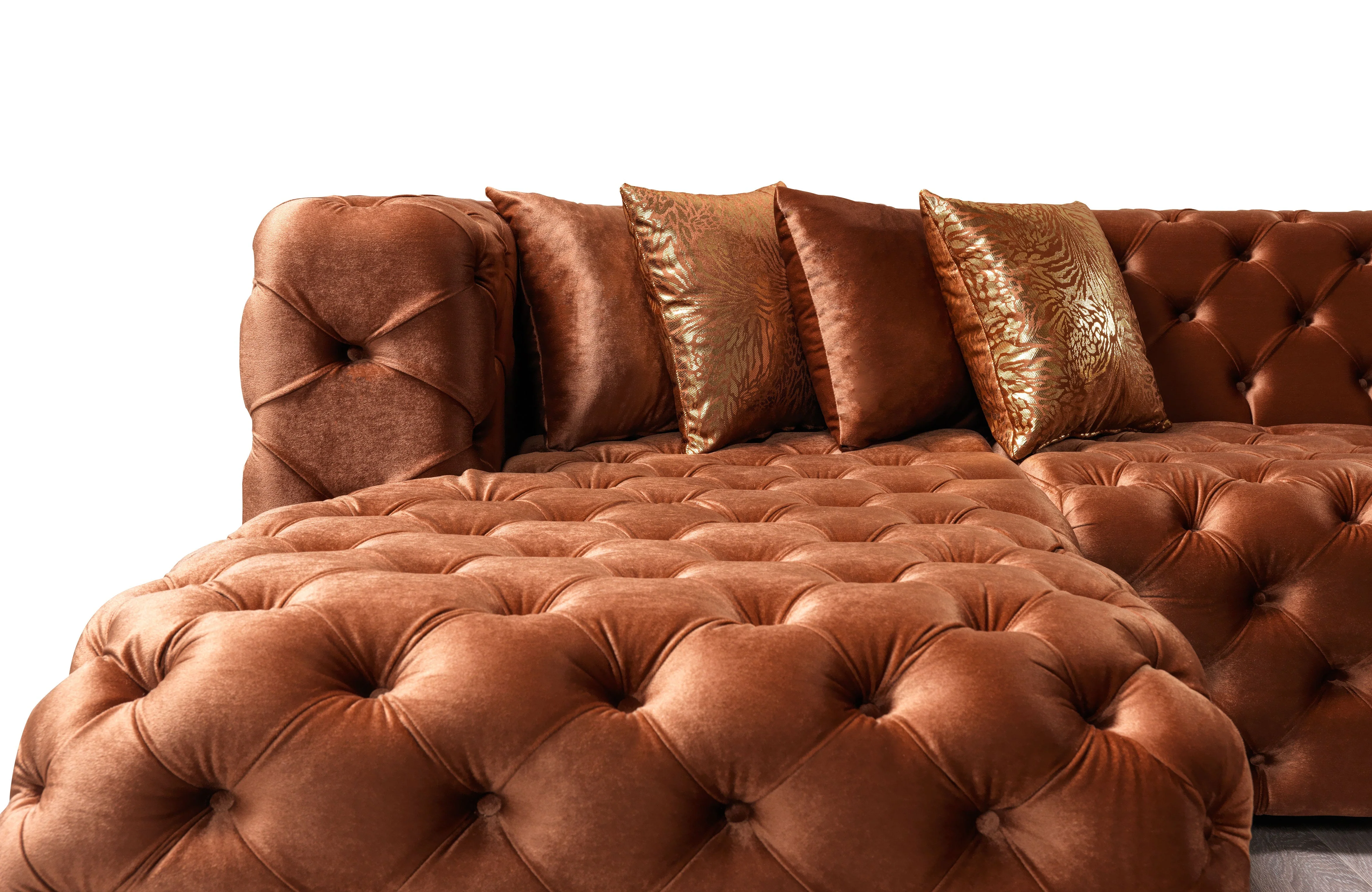 Neva Orange Velvet Double Chaise 138" Sectional - Image 9