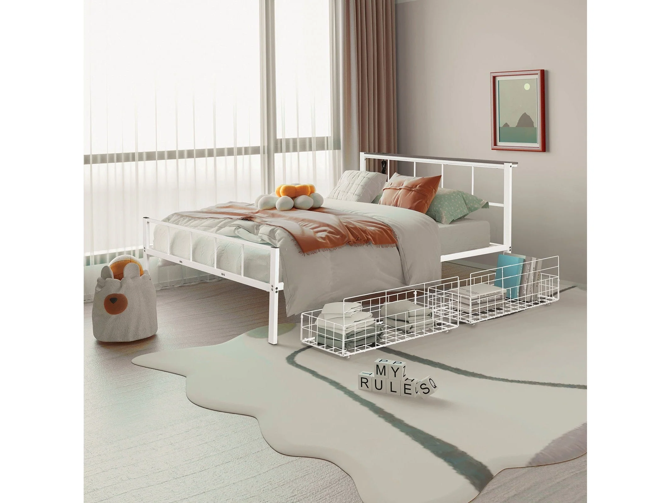 Nicoli White Queen Metal Bed