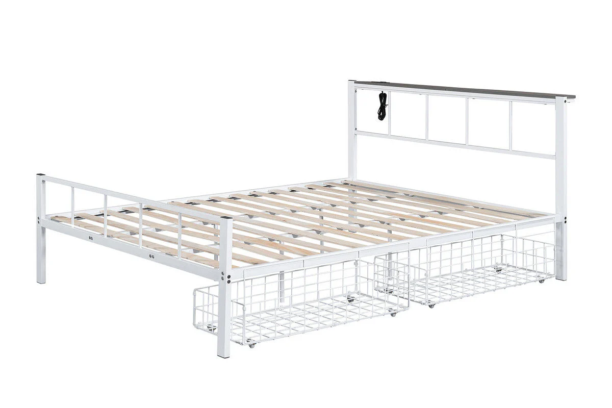 Nicoli White Queen Metal Bed w/ Storage - Image 4